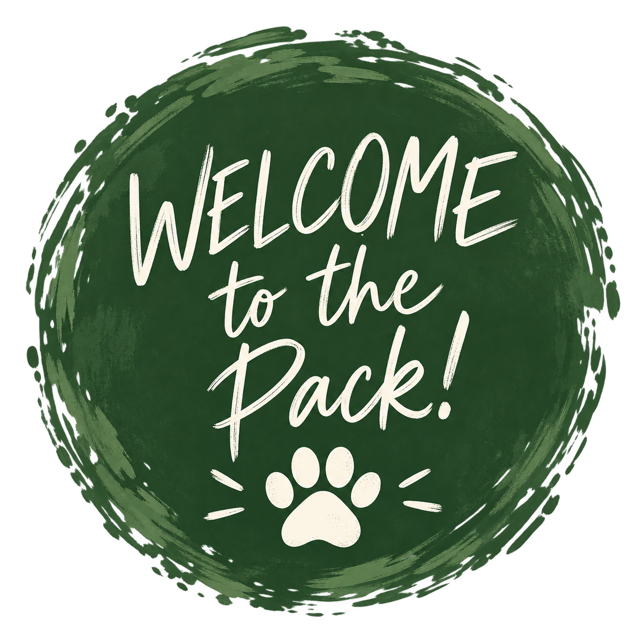 Welcome to the Pack badge representing new clients joining Kashie’s Korner Pet Care.
