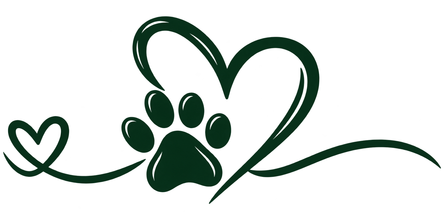 Paw print and heart graphic representing compassionate pet care.