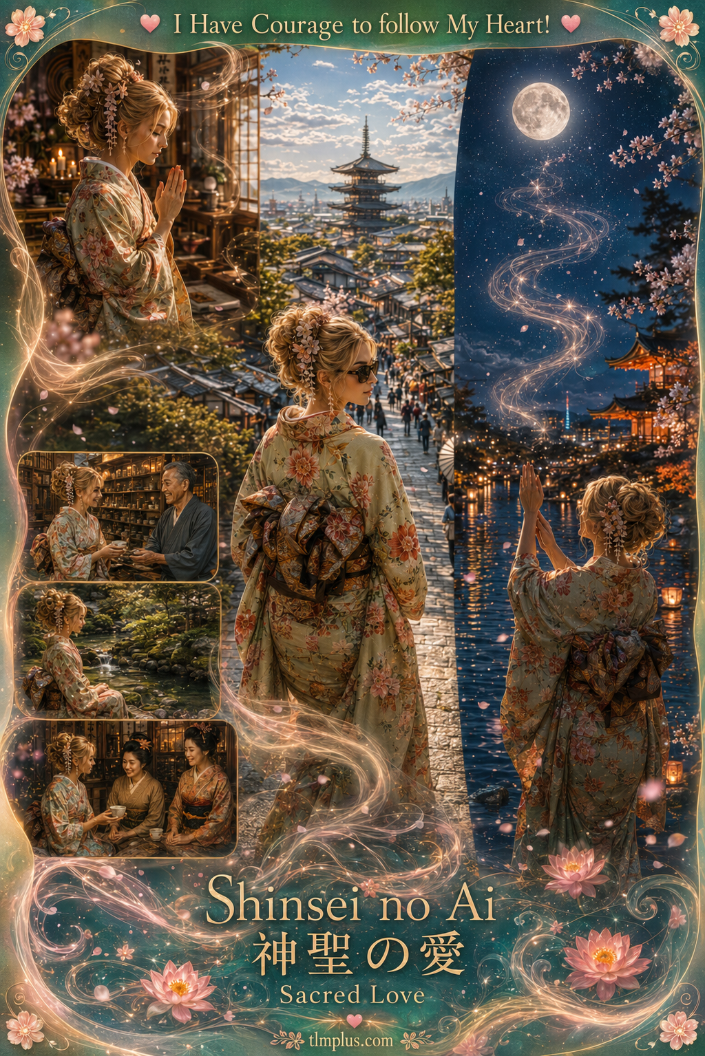 Card 4: THE HEART CHAKRA – THE MYSTIC
The Japan Essence: The quiet, moonlit wooden alleyways, moss-covered stone paths, and hidden temples of Kyoto.
The Curated Focus: Transitioning from the high-speed transit of the rails into the deep, emotional ce