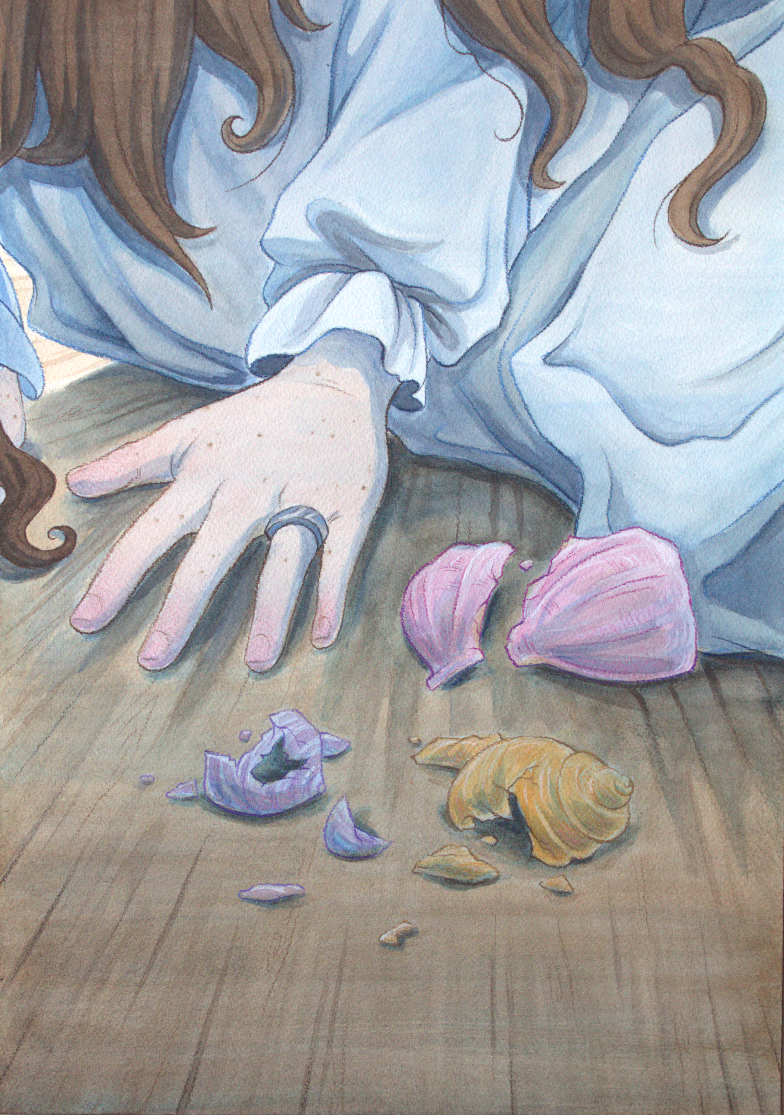 Rachael Songey, The Selchie’s Lament, p. 13, mixed media, 14 in x 10 in, 2026.