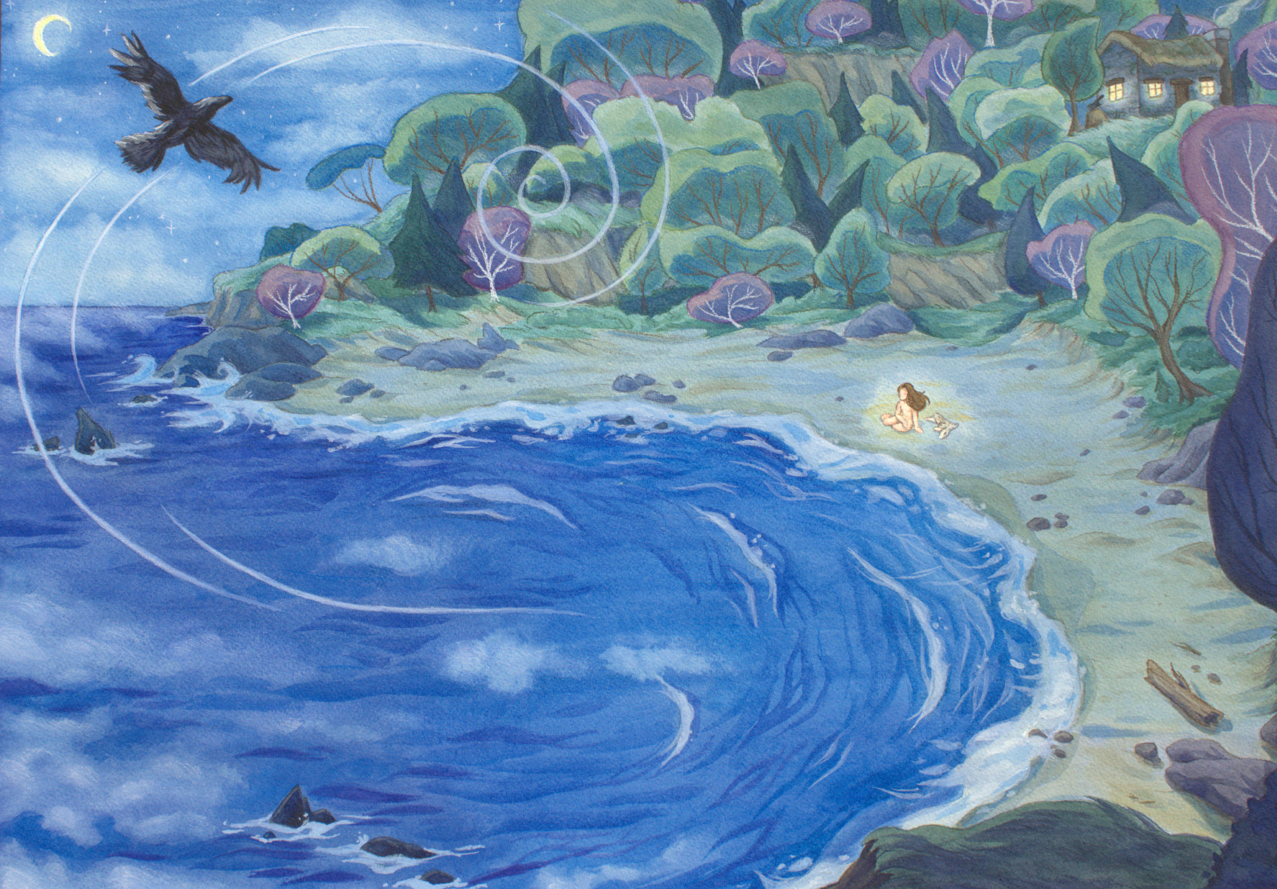 Rachael Songey, The Selchie’s Lament, pp. 2-3, mixed media, 14 in x 10 in, 2026.