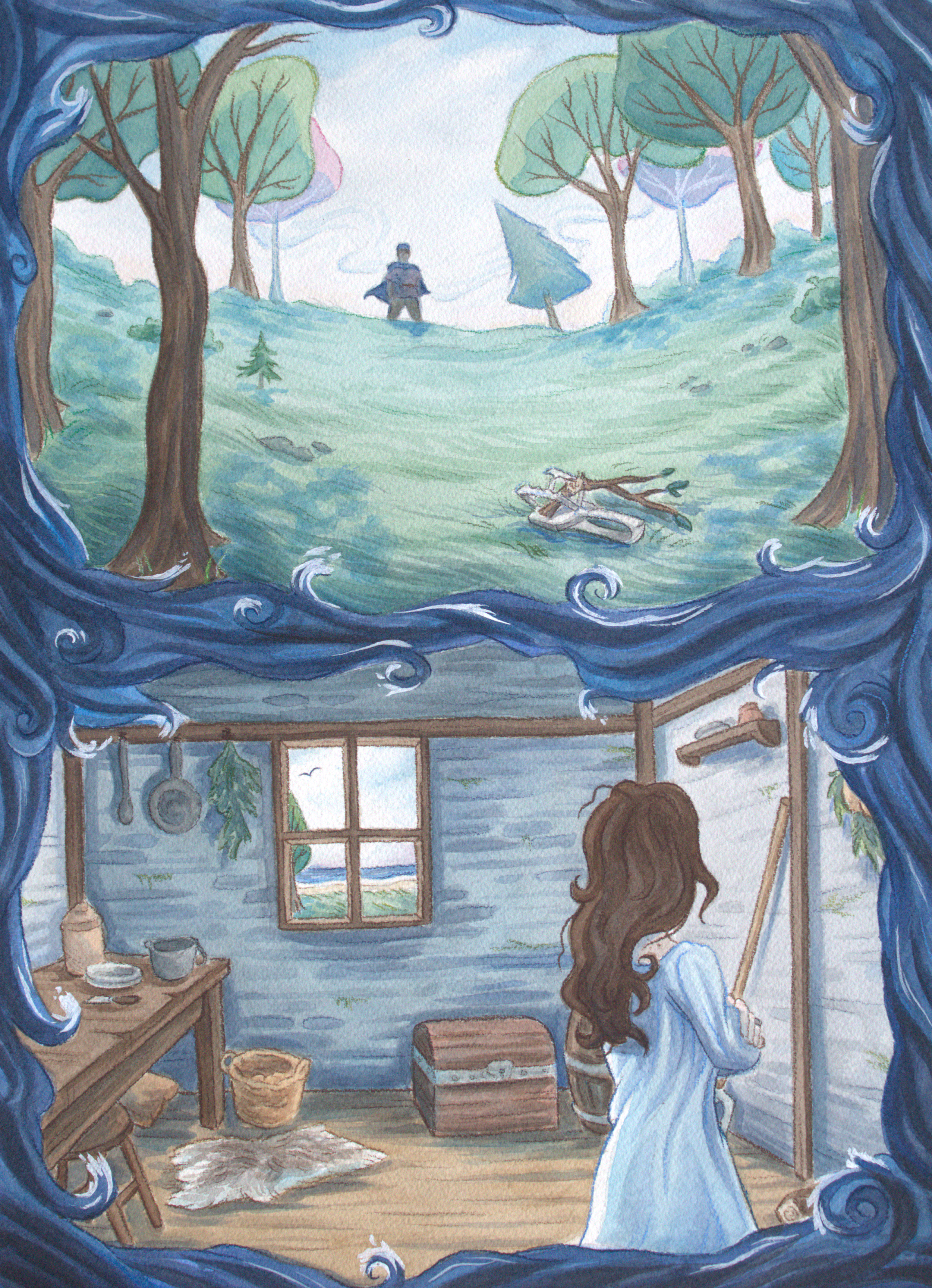 Rachael Songey, The Selchie’s Lament, p. 16, mixed media, 14 in x 10 in, 2026.