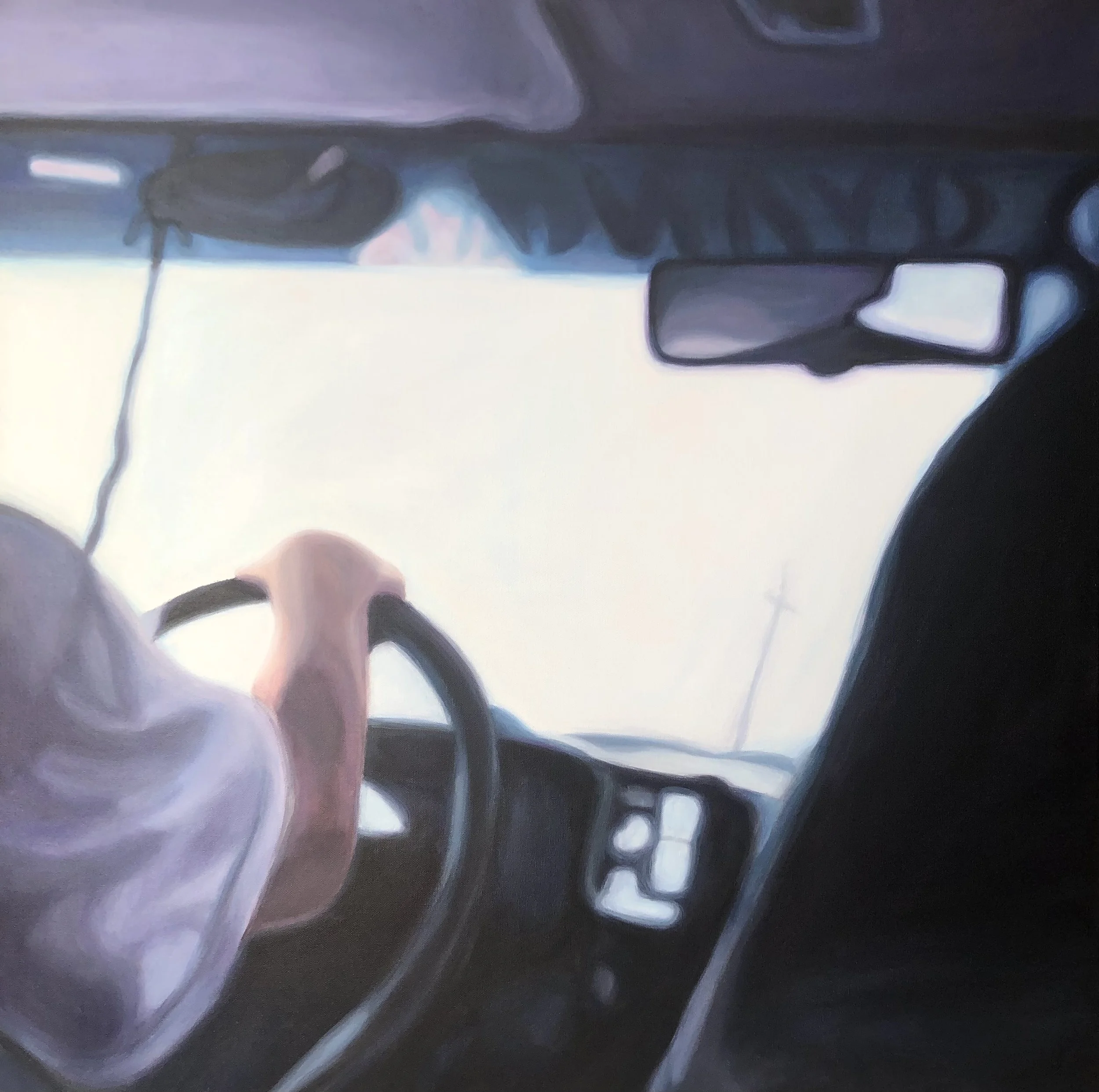 Rachael Songey, Backseat, acrylic painting, 36 in x 36 in, 2023.