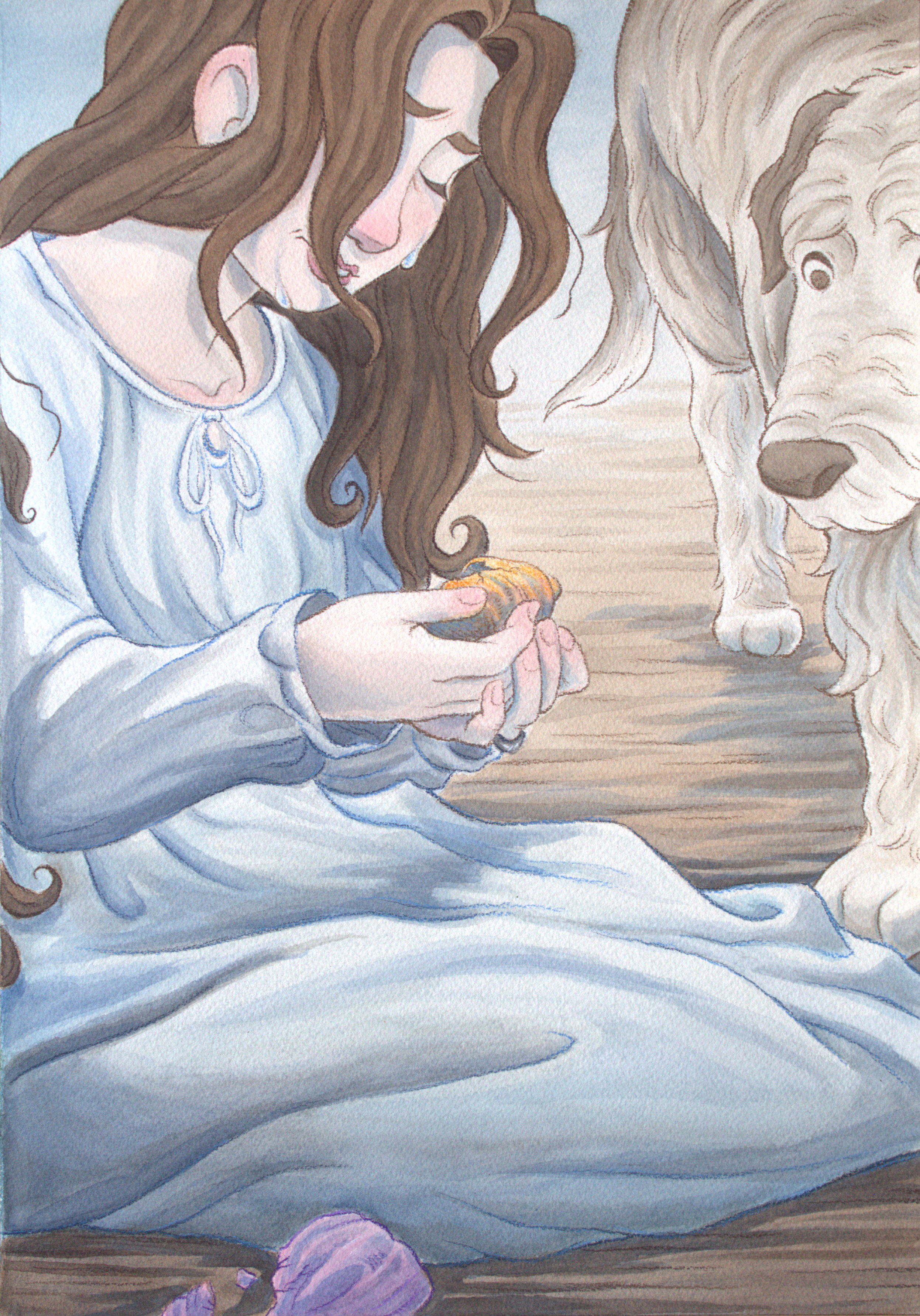 Rachael Songey, The Selchie’s Lament, p. 15, mixed media, 14 in x 10 in, 2026.