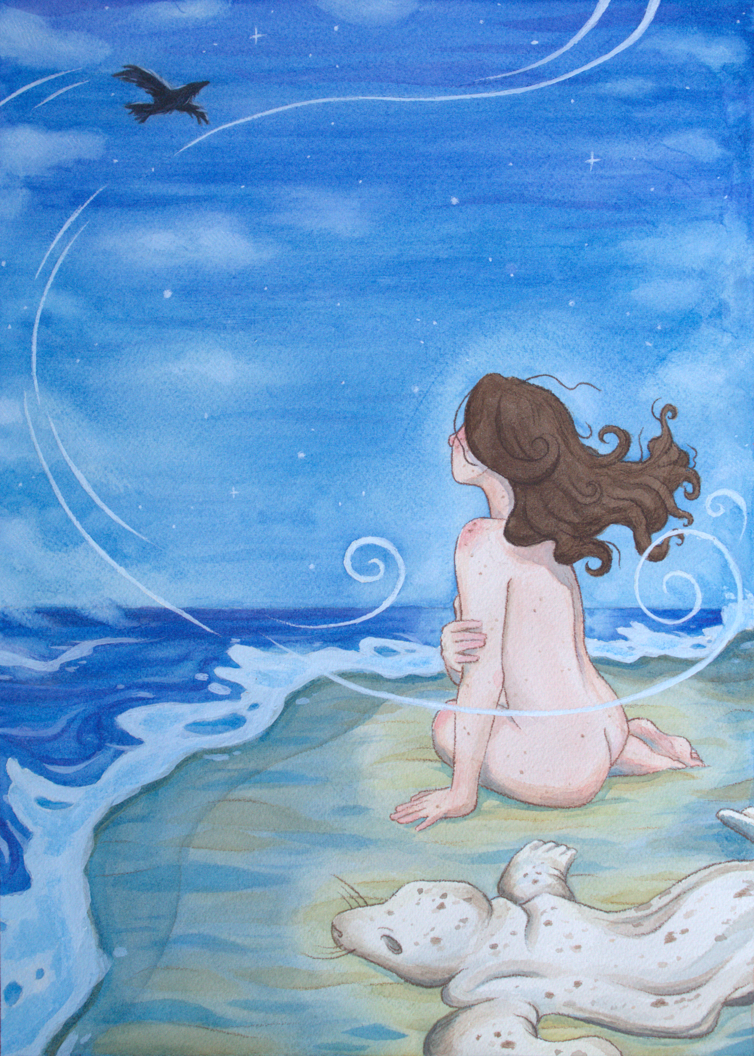 Rachael Songey, The Selchie’s Lament, p. 4, mixed media, 14 in x 10 in, 2026.