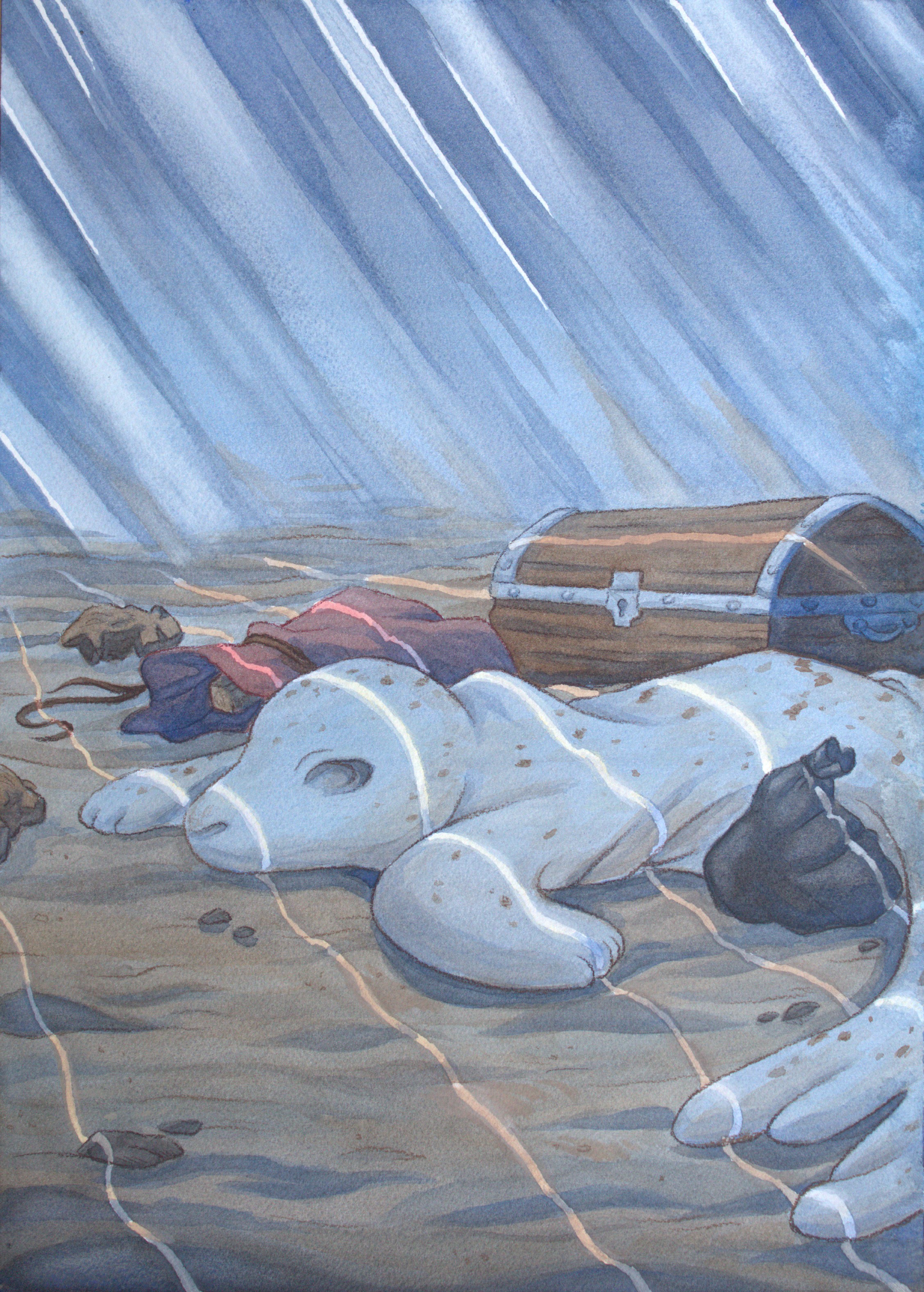 Rachael Songey, The Selchie’s Lament, p. 8, mixed media, 14 in x 10 in, 2026.