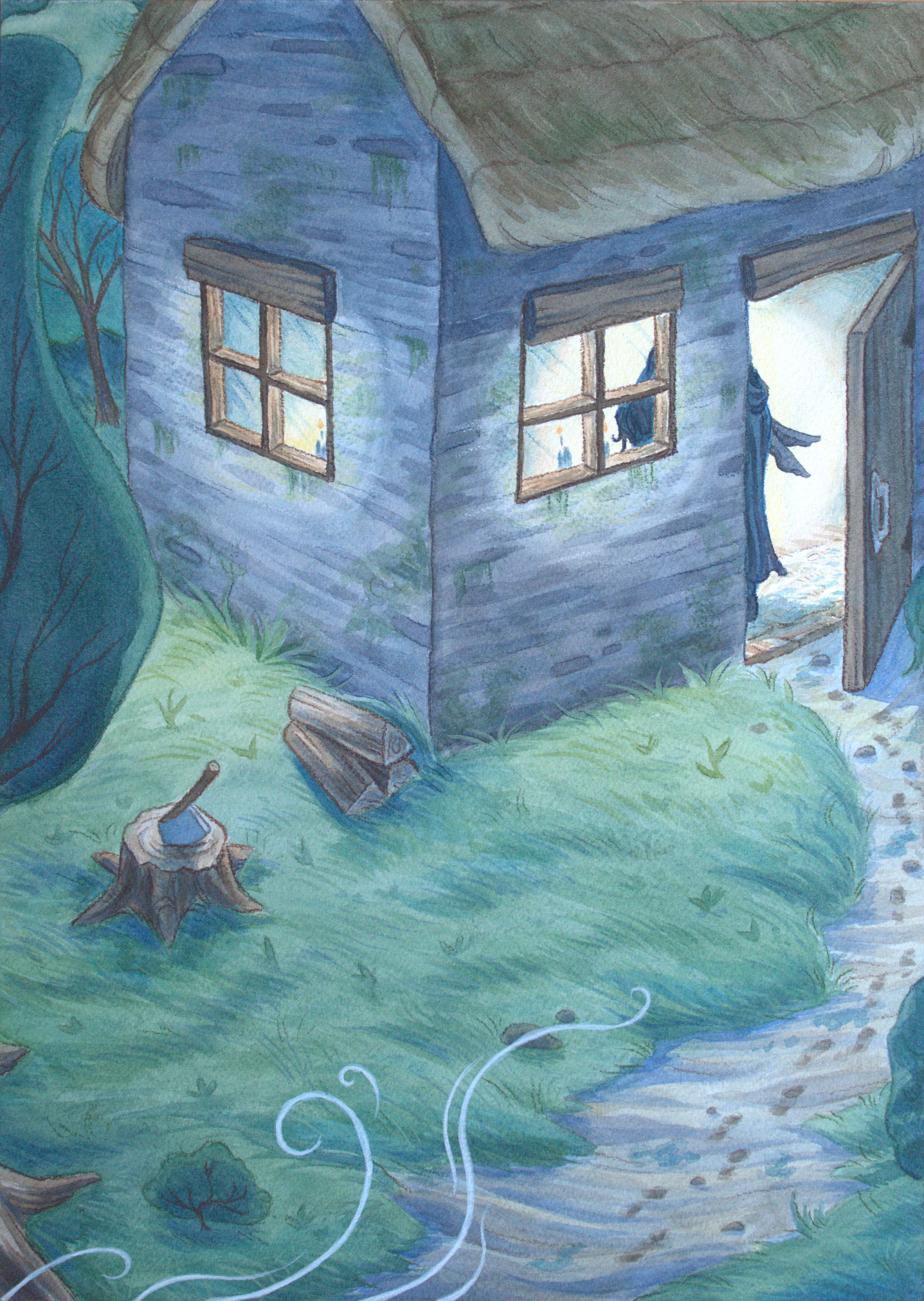 Rachael Songey, The Selchie’s Lament, p. 6, mixed media, 14 in x 10 in, 2026.