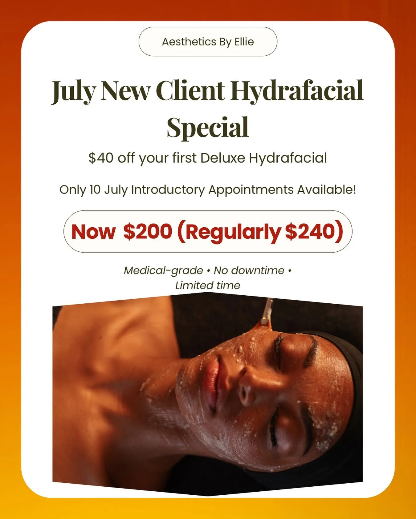 July Hydrafacial Special☀️

Summer is the perfect time to give your skin the care it deserves!

Unlike some facial treatments or laser procedures that may not be recommended during periods of increased sun exposure, Hydrafacial has no downtime, makin