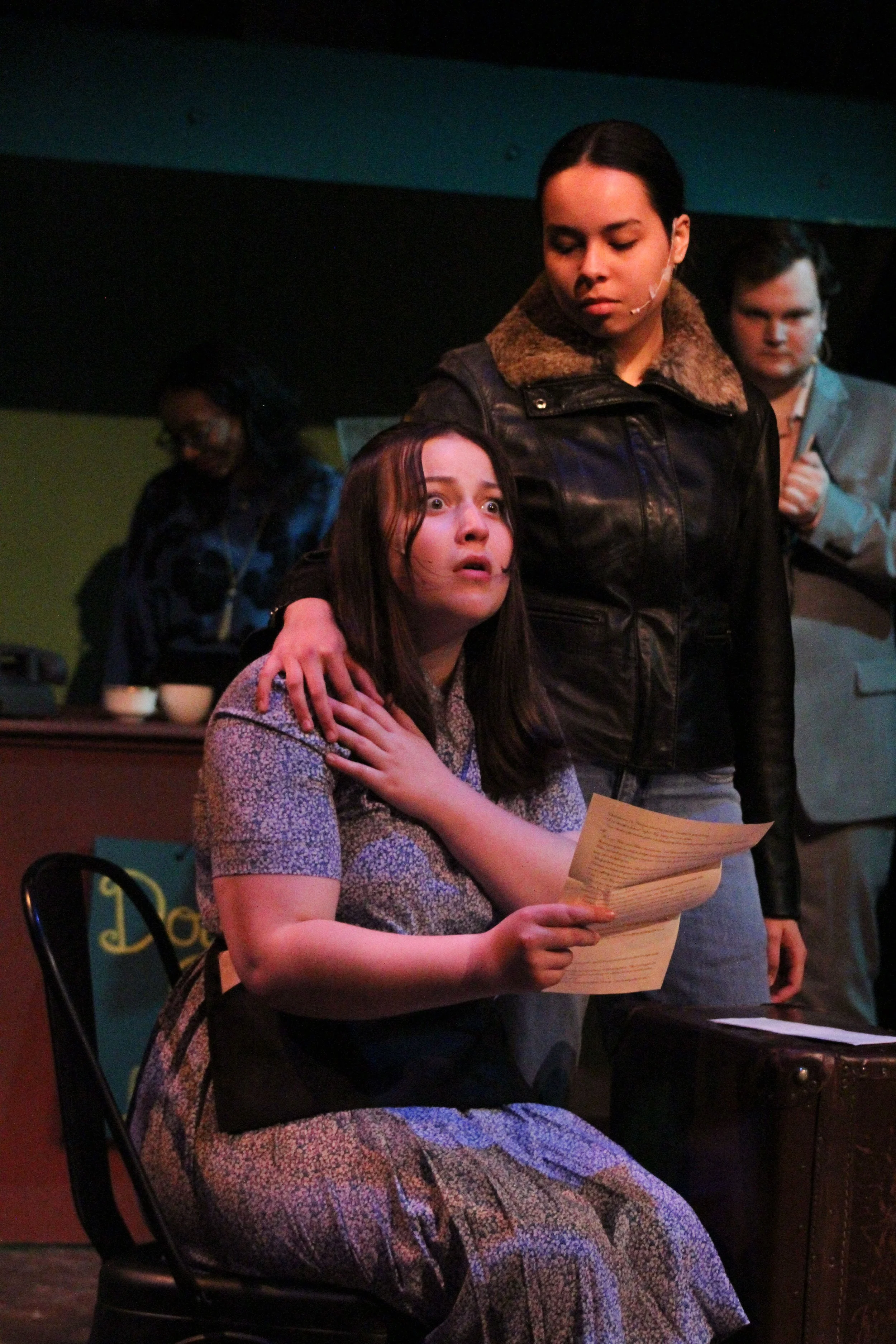 "Amélie", Spring 2024. Directed by Aliza Moran. Written by Craig Lucas, Daniel Messé, & Nathan Tysen. Photo: (left to right) Catherine Ross, Naomi Sharp, Allen Osoinach.