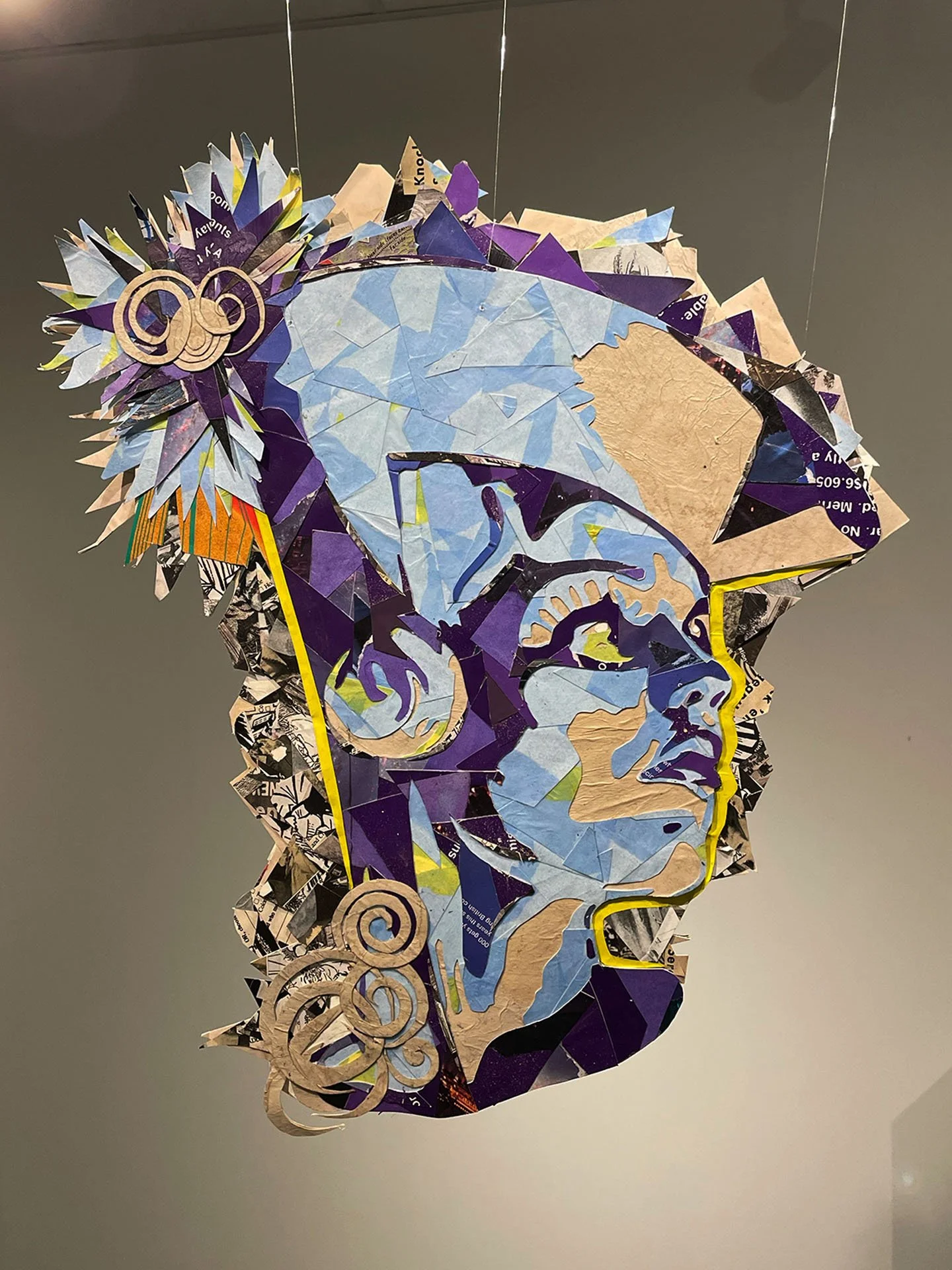 "The Admiral", 2024. Double-sided collage. Newsprint, magazines, topographic maps, tissue paper, glue.