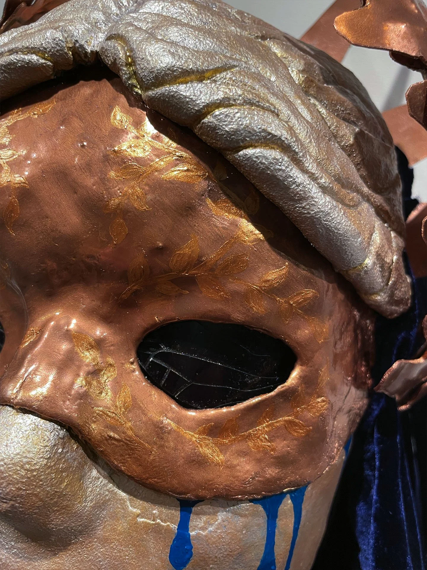 "Mercy Head", 2023. Plaster, clay, thermoplastic resin, copper, paint