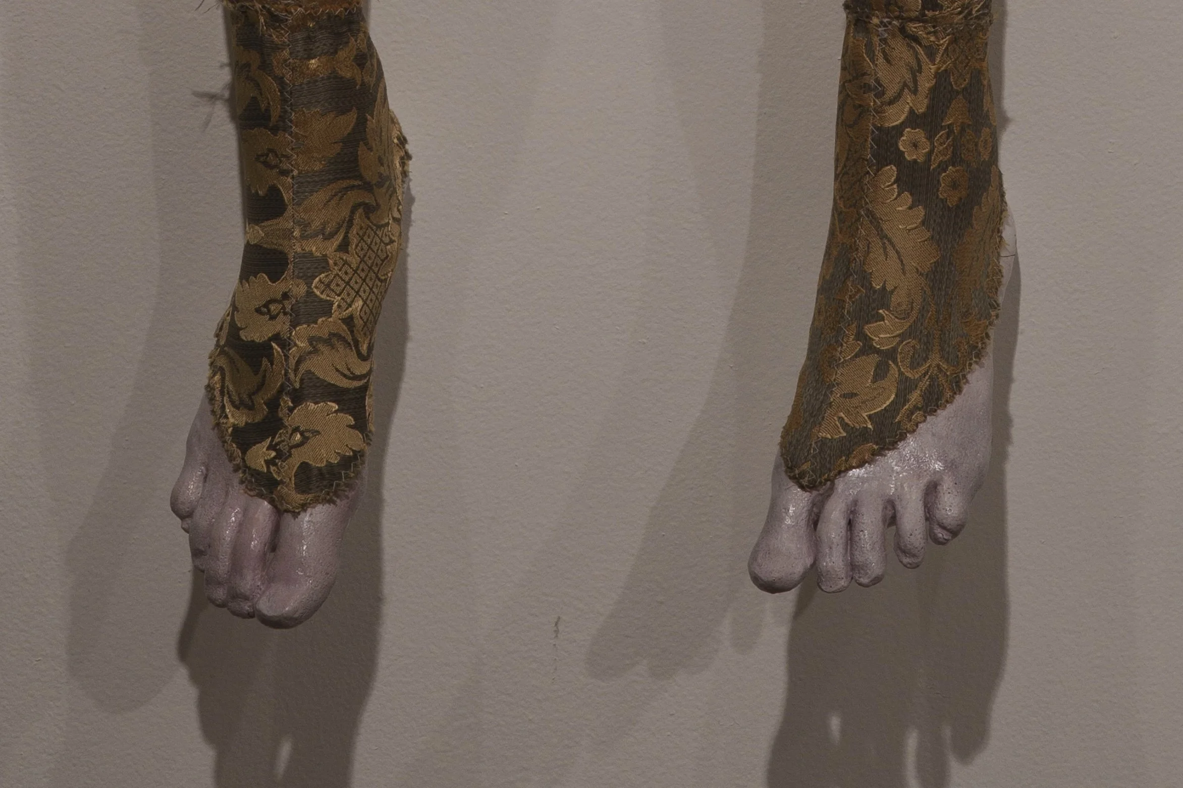 "Wallflower", 2026. Brocade, organza, polyester, Polyfill, wire, wood, resin. Featured in the 2026 Senior Thesis Exhibition at Rhodes College.