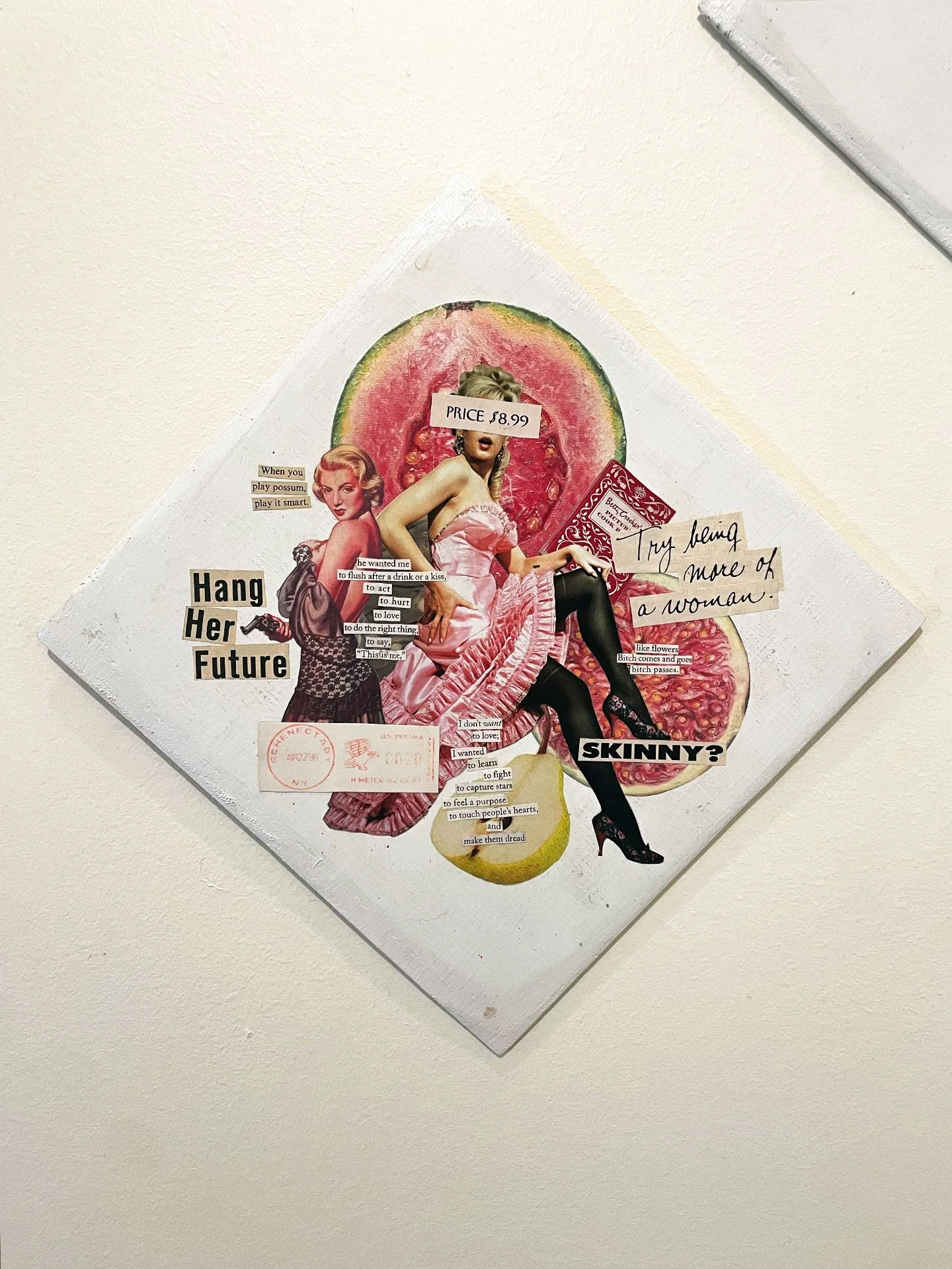 "Family Triptych", 2024. Collage. Wood, magazines, paint, glue.