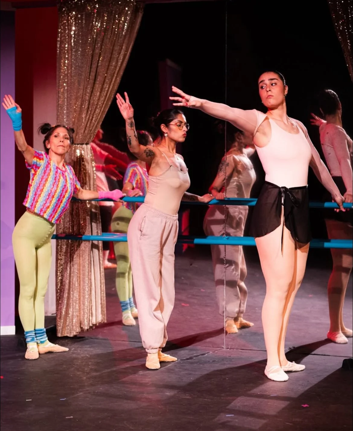 "Dance Nation", Spring 2025. Photo: (left to right) Lisa Sanchez-Sullivan, Anu Iyer, Eliana Mabe.
