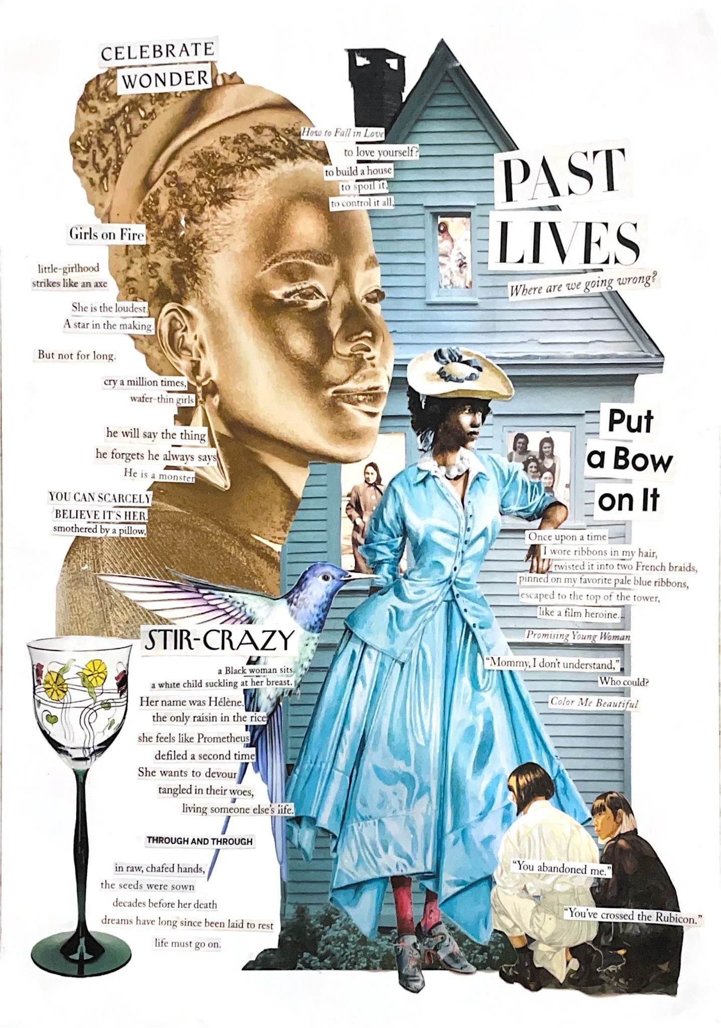 "Past Lives", 2023-24. Collage. Watercolor paper, Vogue magazines. 12 x 9in.
