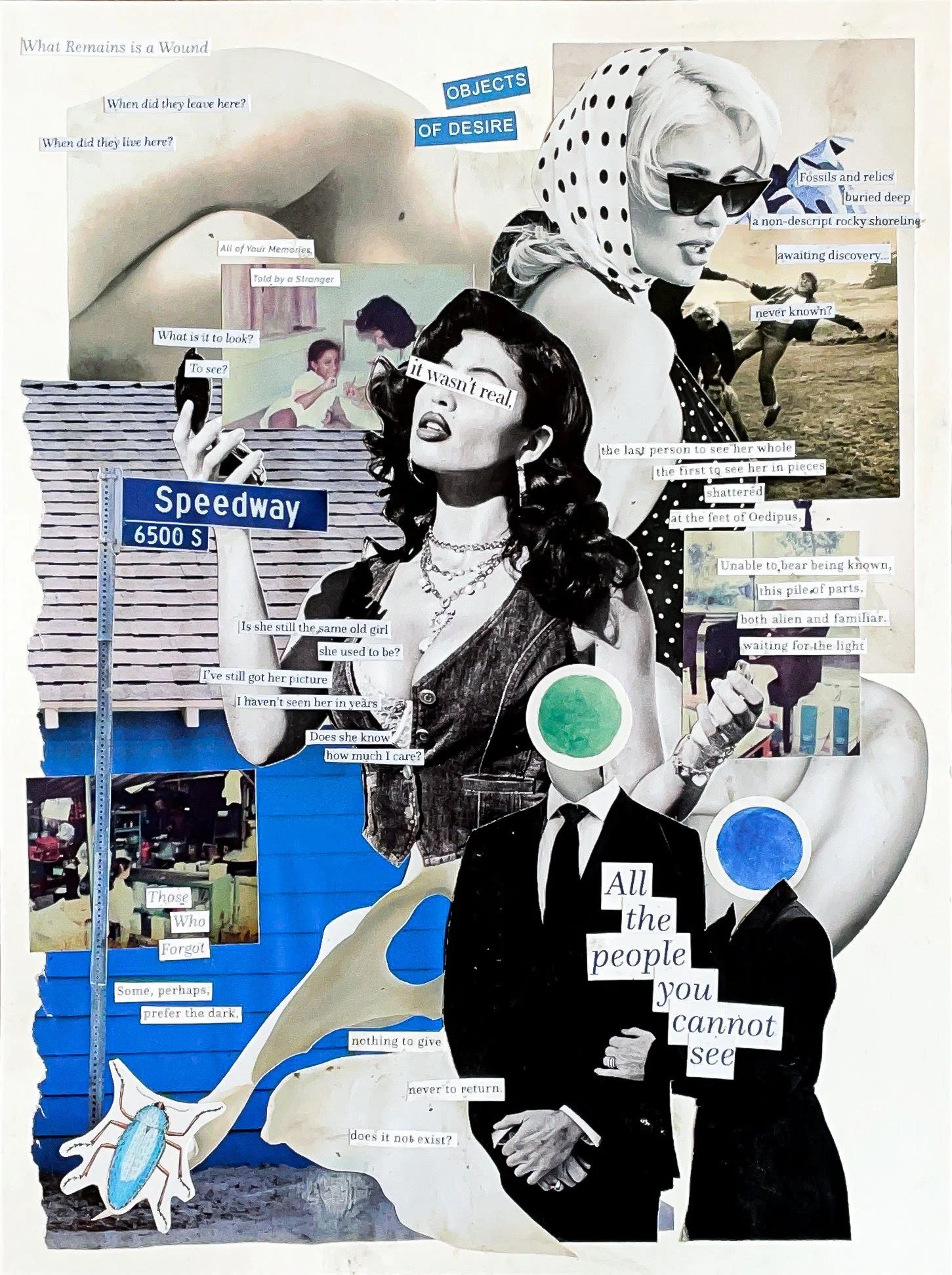 "All The People You Cannot See," 2026. Watercolor paper, Vogue magazines, Art Forum journal, gallery booklet. 12 x 9in.