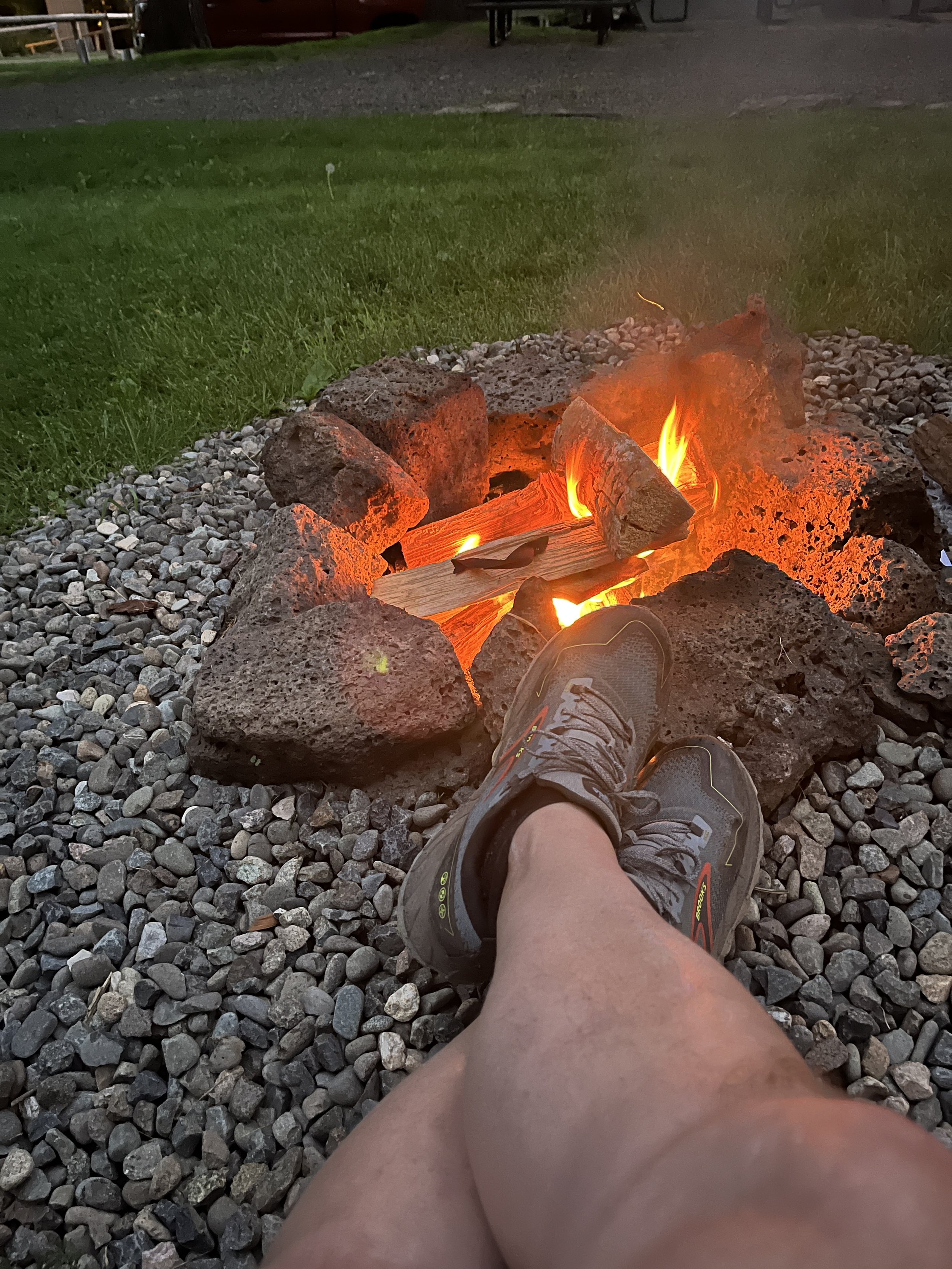 Relaxing by a campfire at Umpqua's Last Resort Campground in the Umpqua National Forest