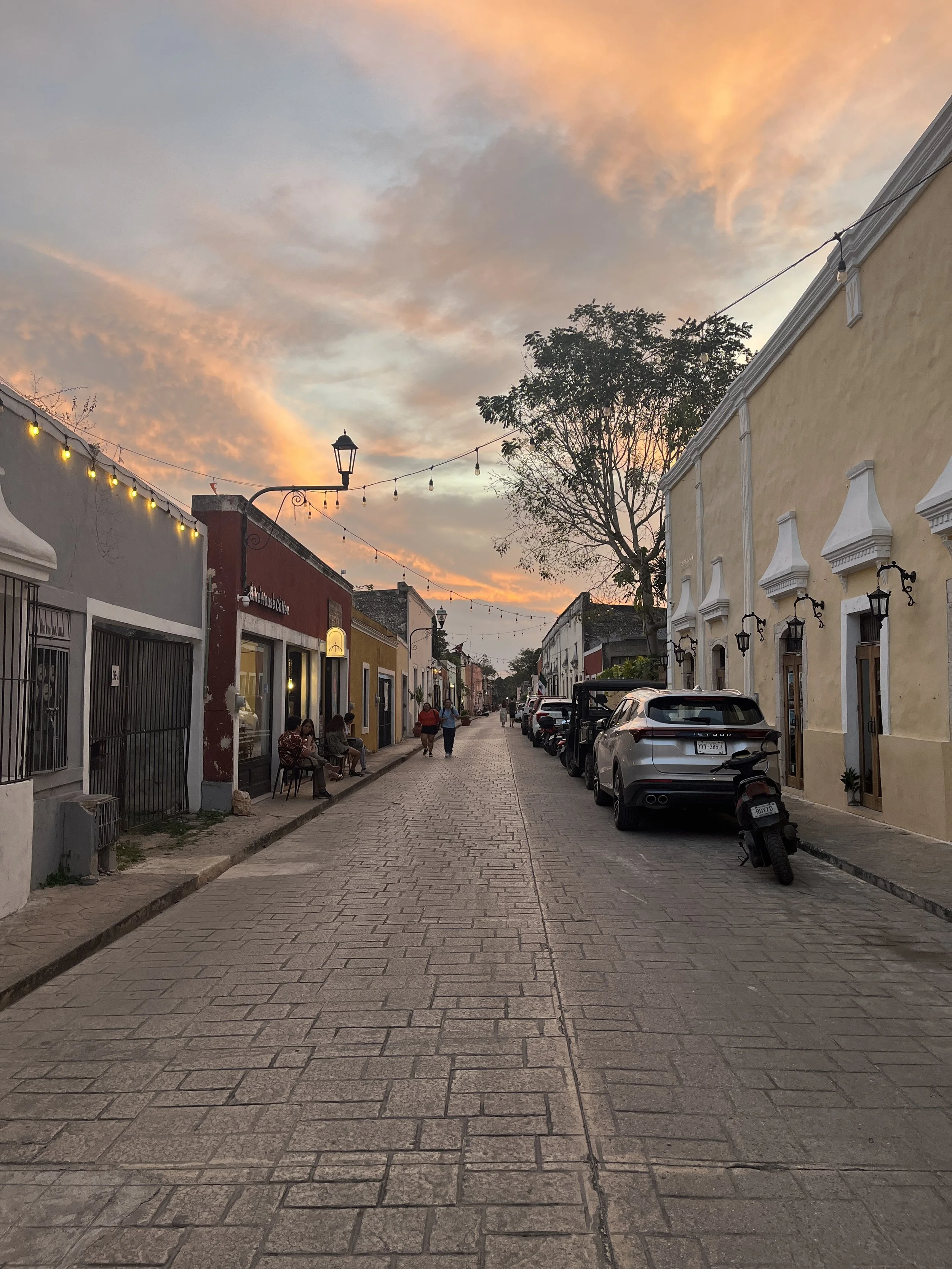 Street at sunset in Valladolid, Mexico