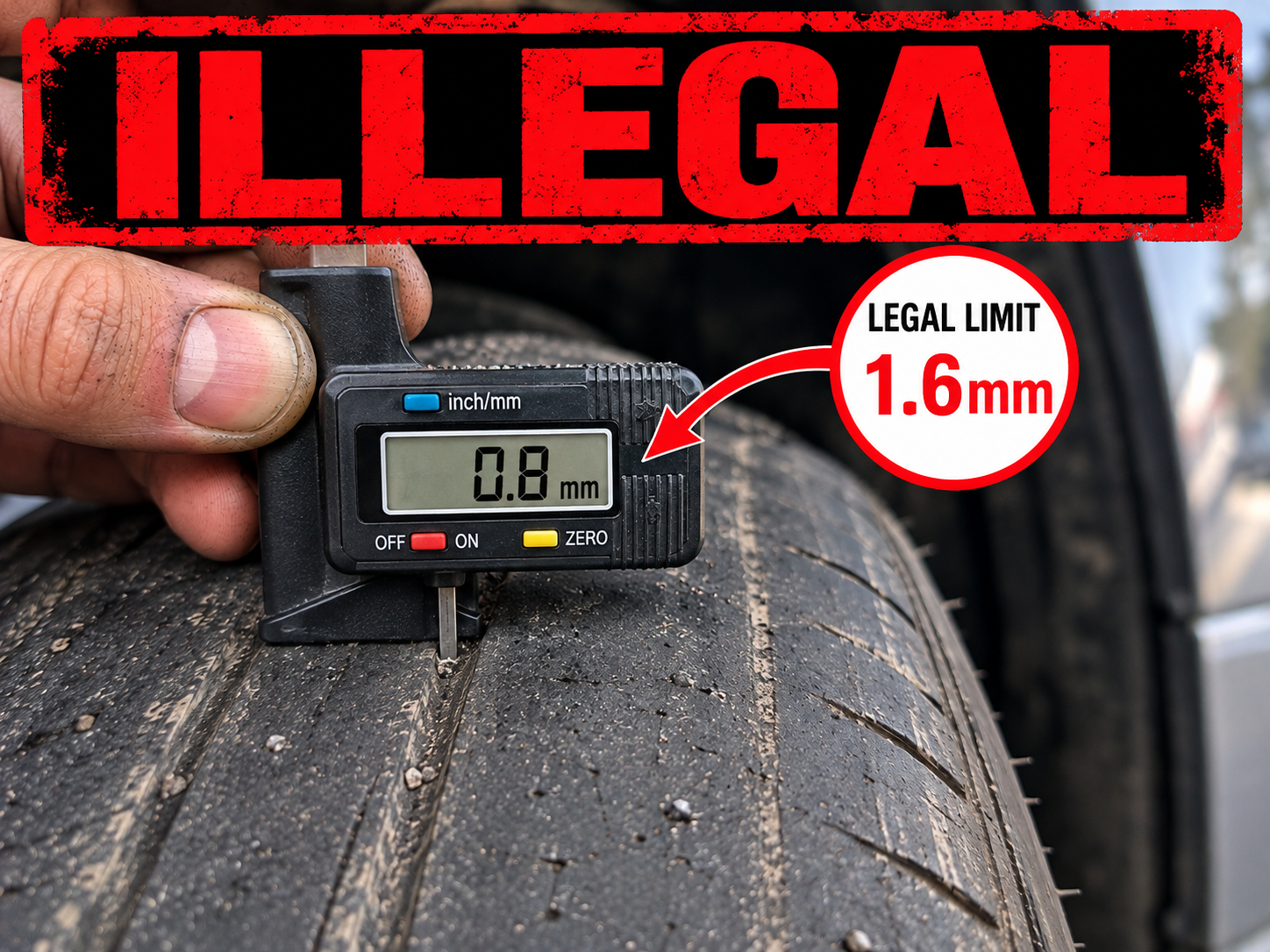 illegal tyre tread depth, 1.6mm legal tyre limit, mobile tyre replacement Leyland, tyre tread check Lancashire, worn tyre replacement, mobile mechanic Northwest.