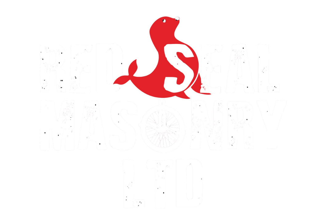 Red Seal Masonry Ltd logo featuring a red seal with a white 'S' on its body, and a bicycle wheel replacing the letter 'O' in 'Masonry'.