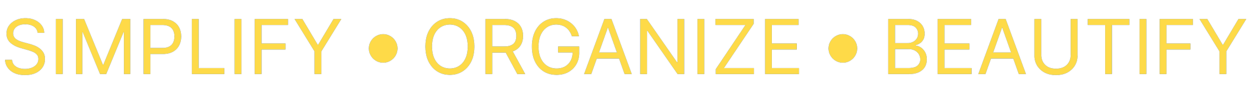 Image with words: Simplify, Organize, Beautify in yellow text on a black background.