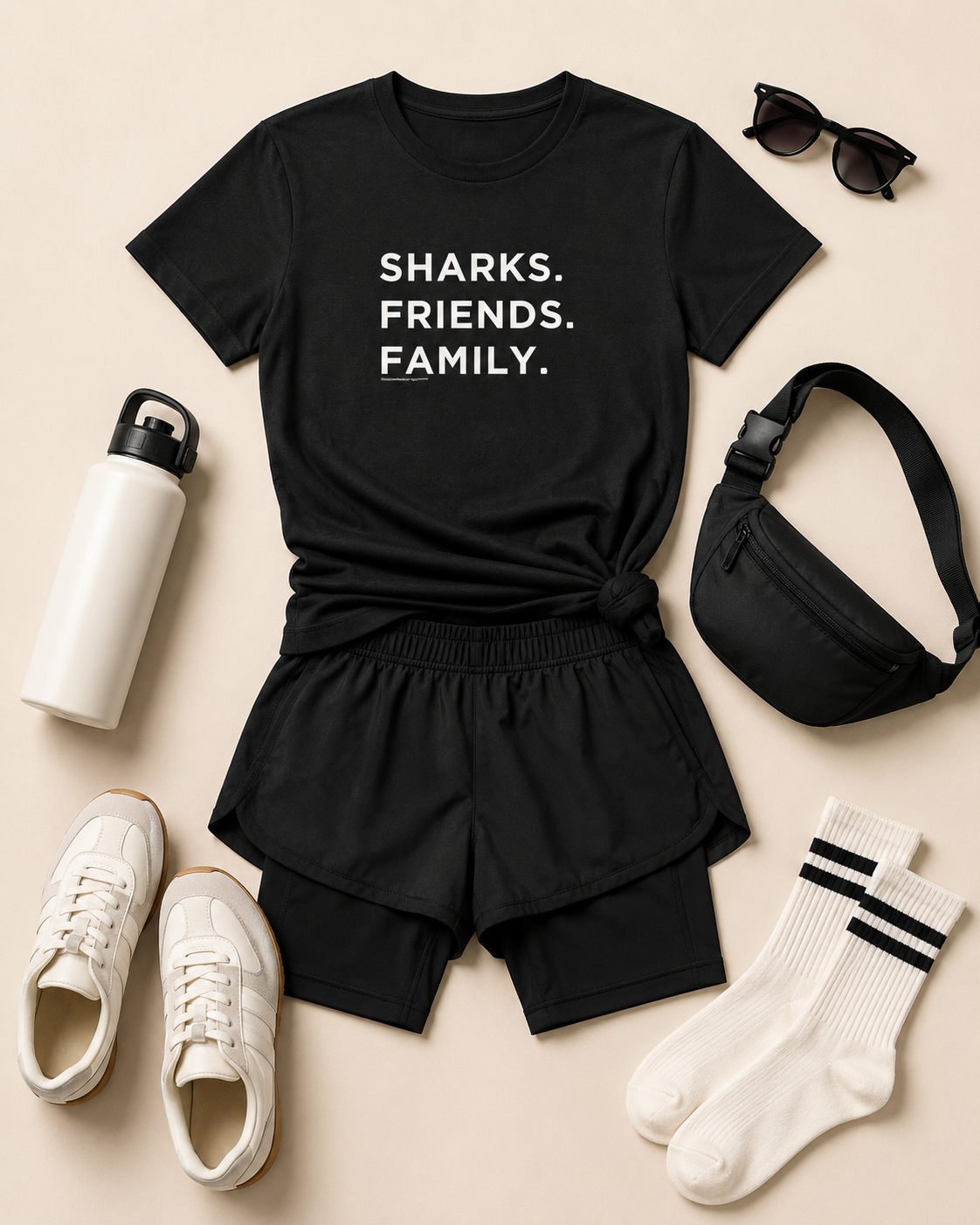sharks friends family black tee styled mockup.png