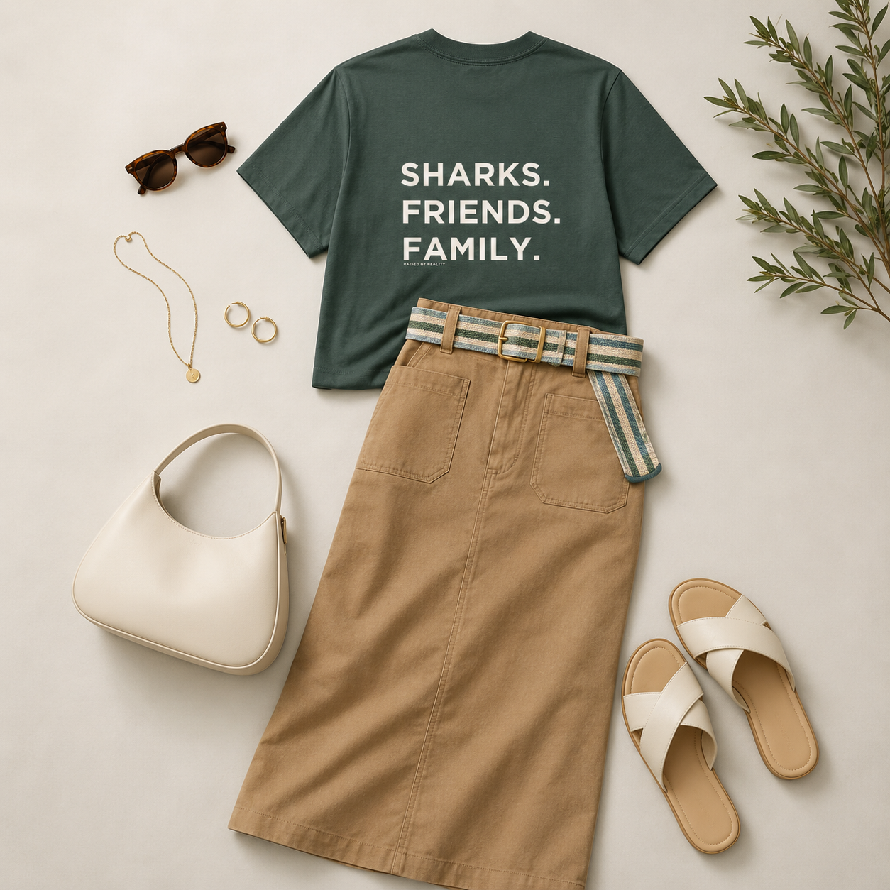 sharks friends family green tee styled mockup.png