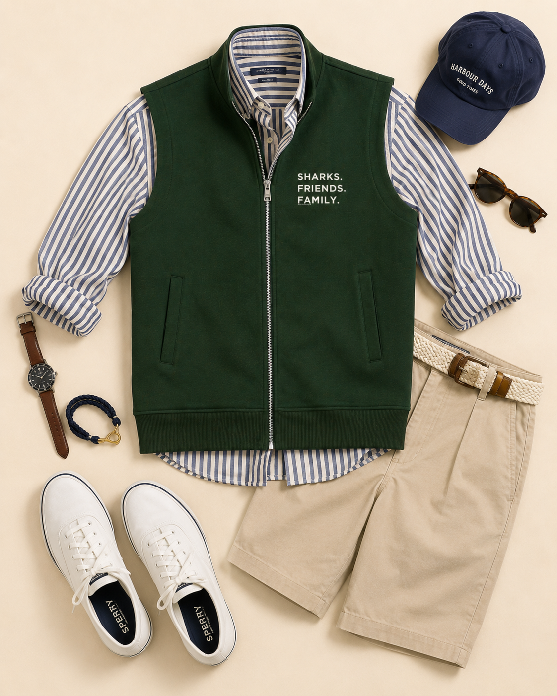sharks friends family green vest mockup styled.png