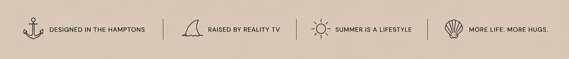 Minimal Hamptons-inspired Raised by Reality banner with coastal icons and reality TV-inspired phrase details.