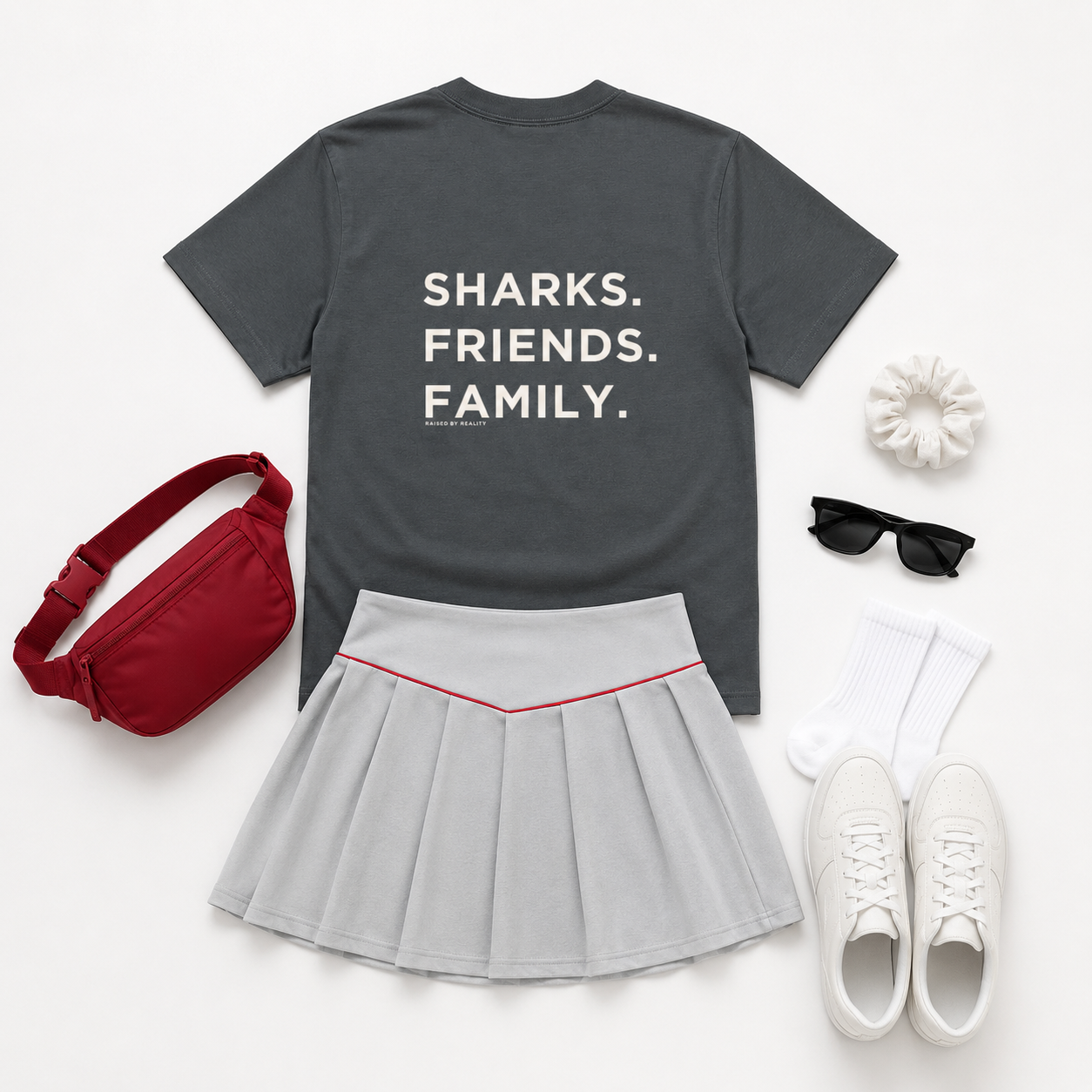 sharks friends family gray tee styled mockup.png