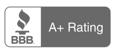 BBB logo with a flame icon and A+ rating label.