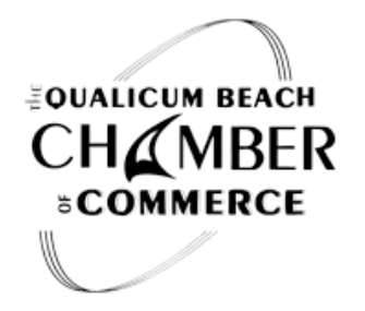Logo for the Qualicum Beach Chamber of Commerce featuring a sailboat and curved lines.