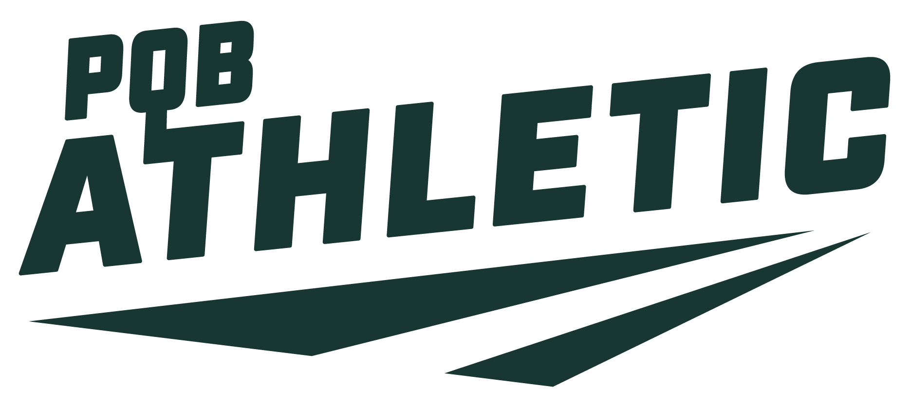 logo for company PQB Athletic in forest green with athletic stripe