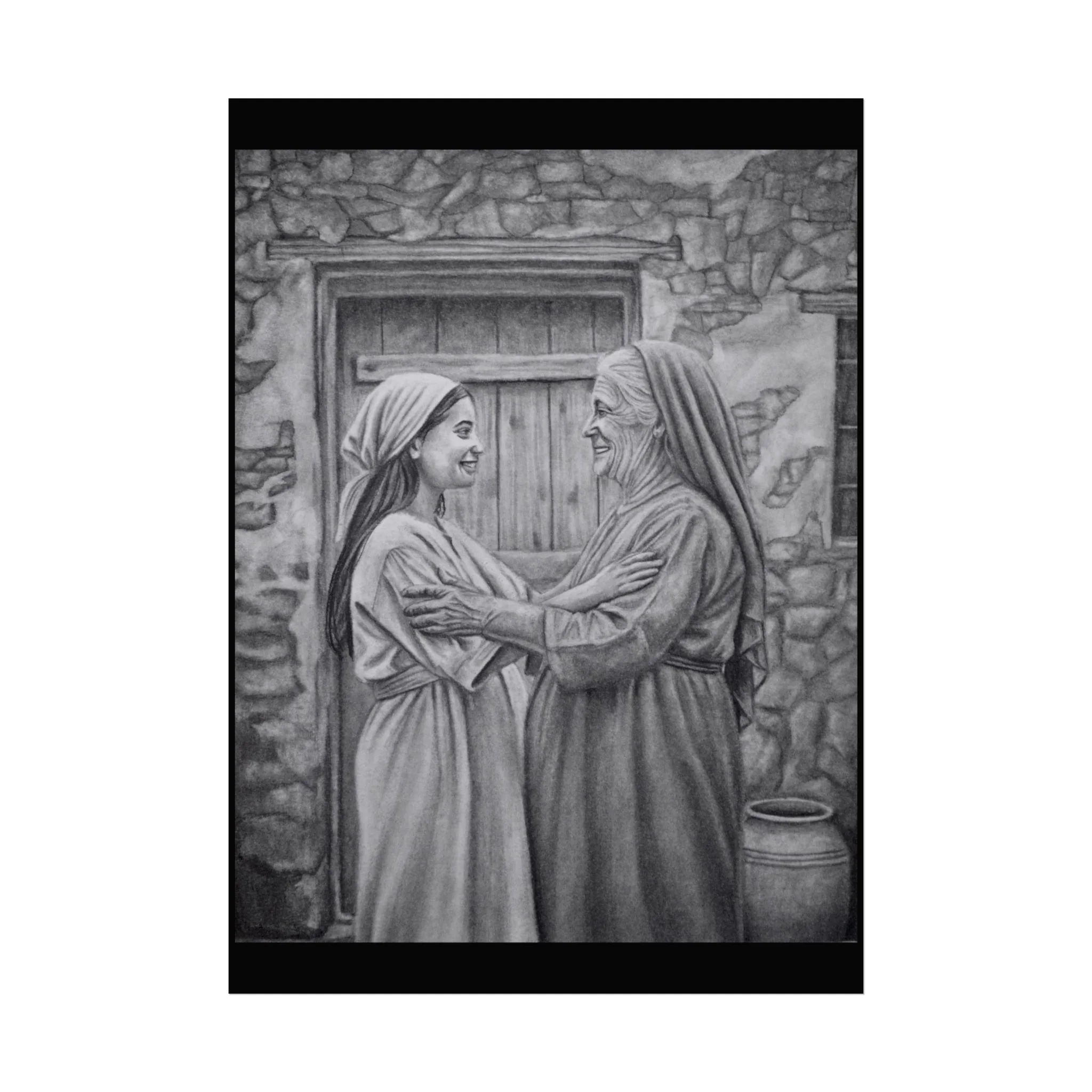 Biblical Mary & Elizabeth Fine Art Poster — Religious Wall Art Print