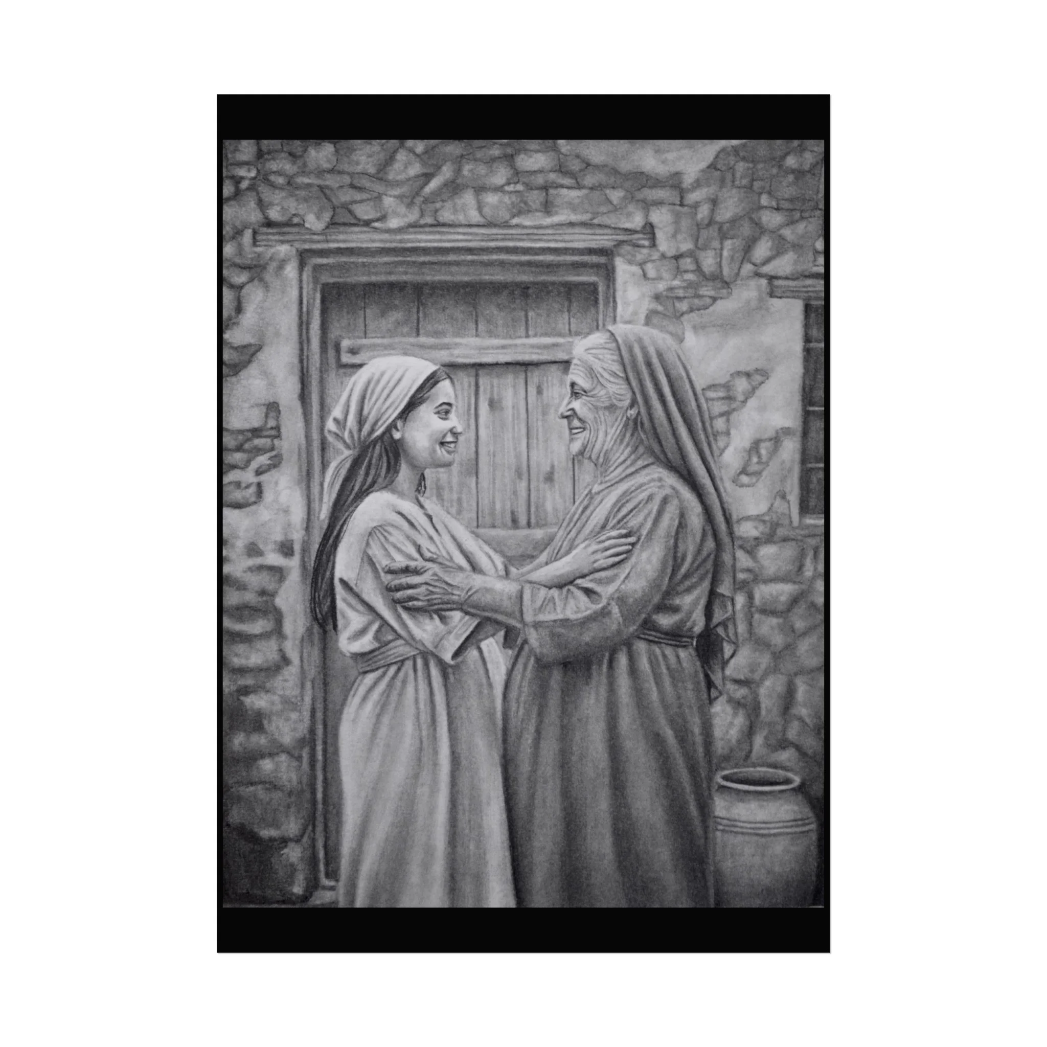 Biblical Mary & Elizabeth Fine Art Poster — Religious Wall Art Print