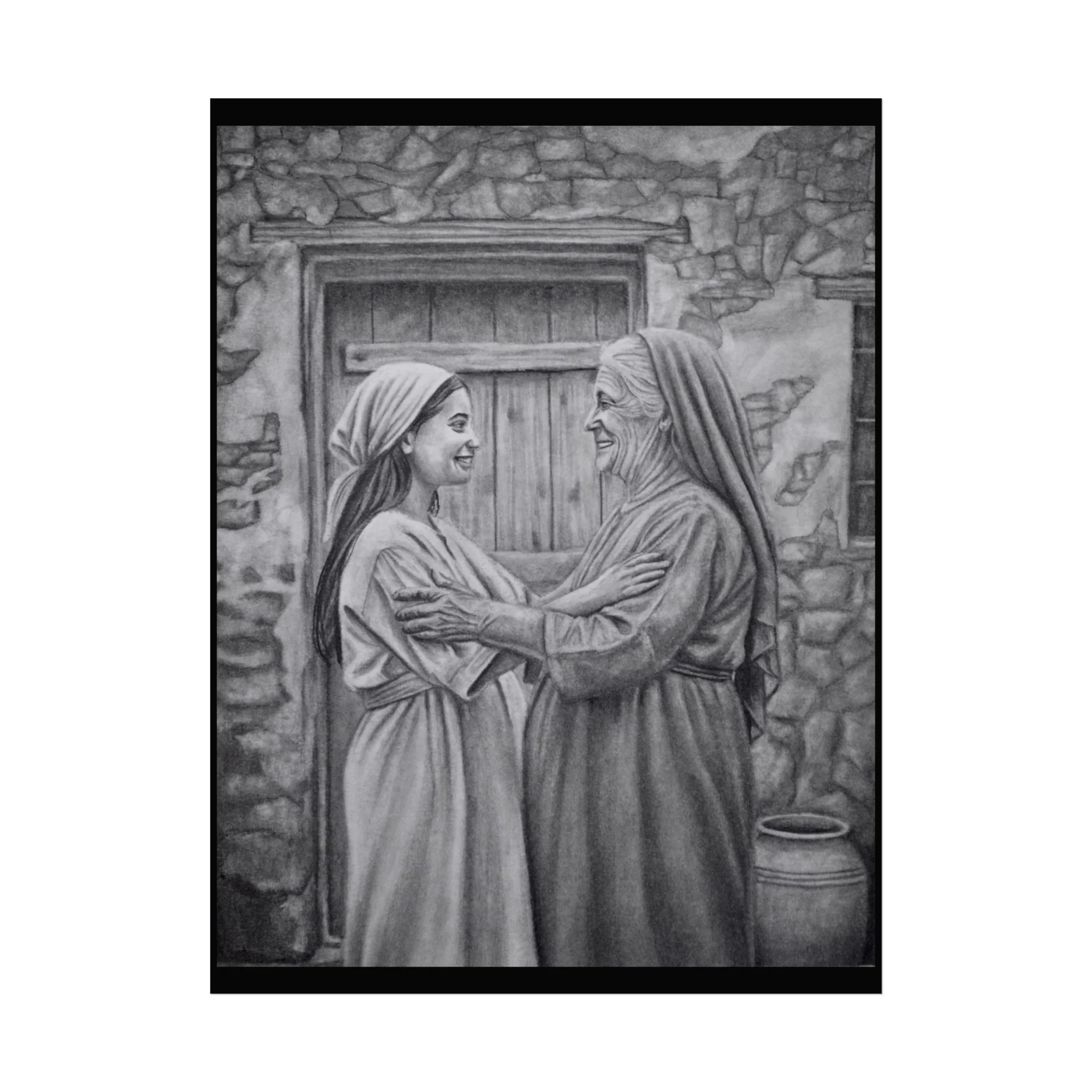 Biblical Mary & Elizabeth Fine Art Poster — Religious Wall Art Print