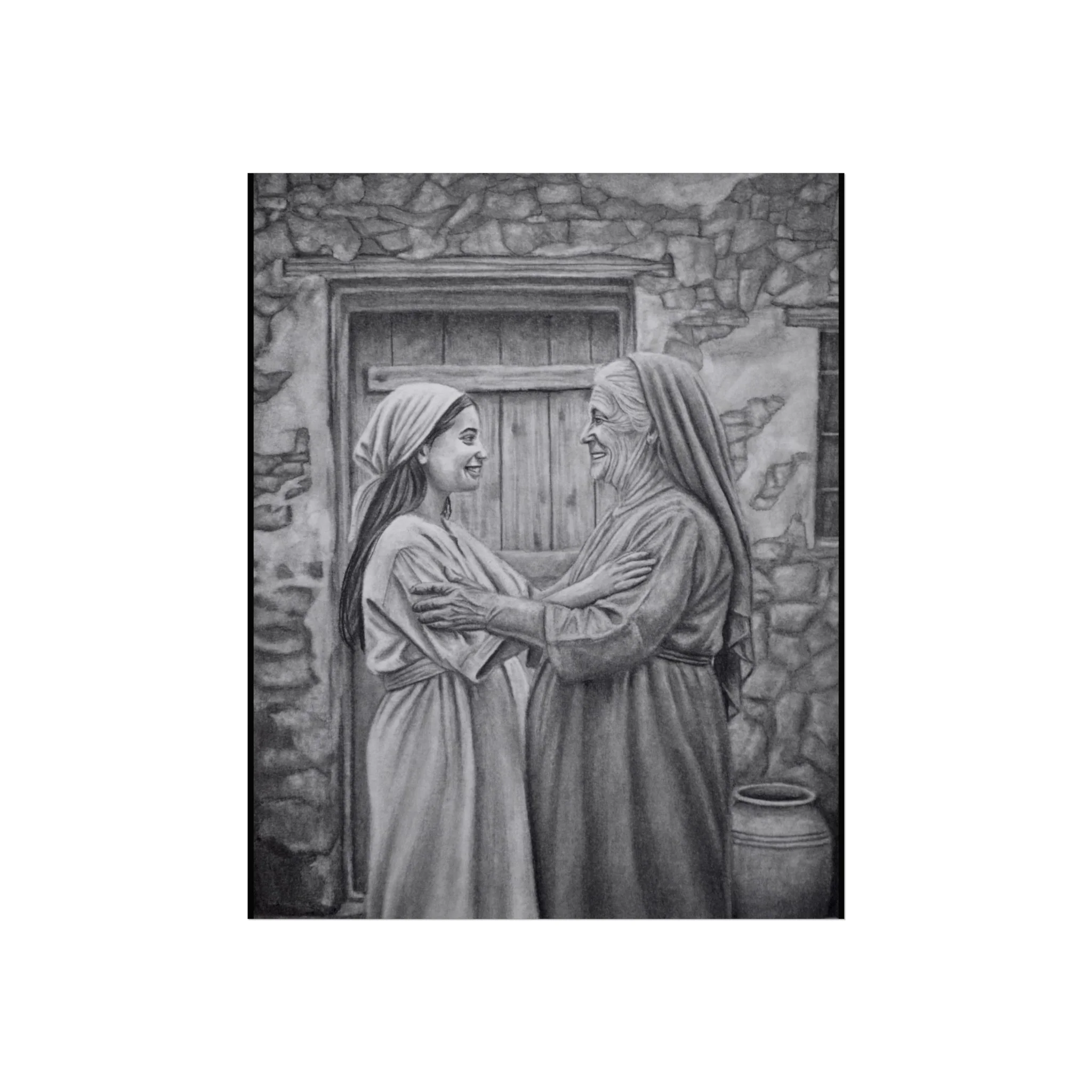 Biblical Mary & Elizabeth Fine Art Poster — Religious Wall Art Print
