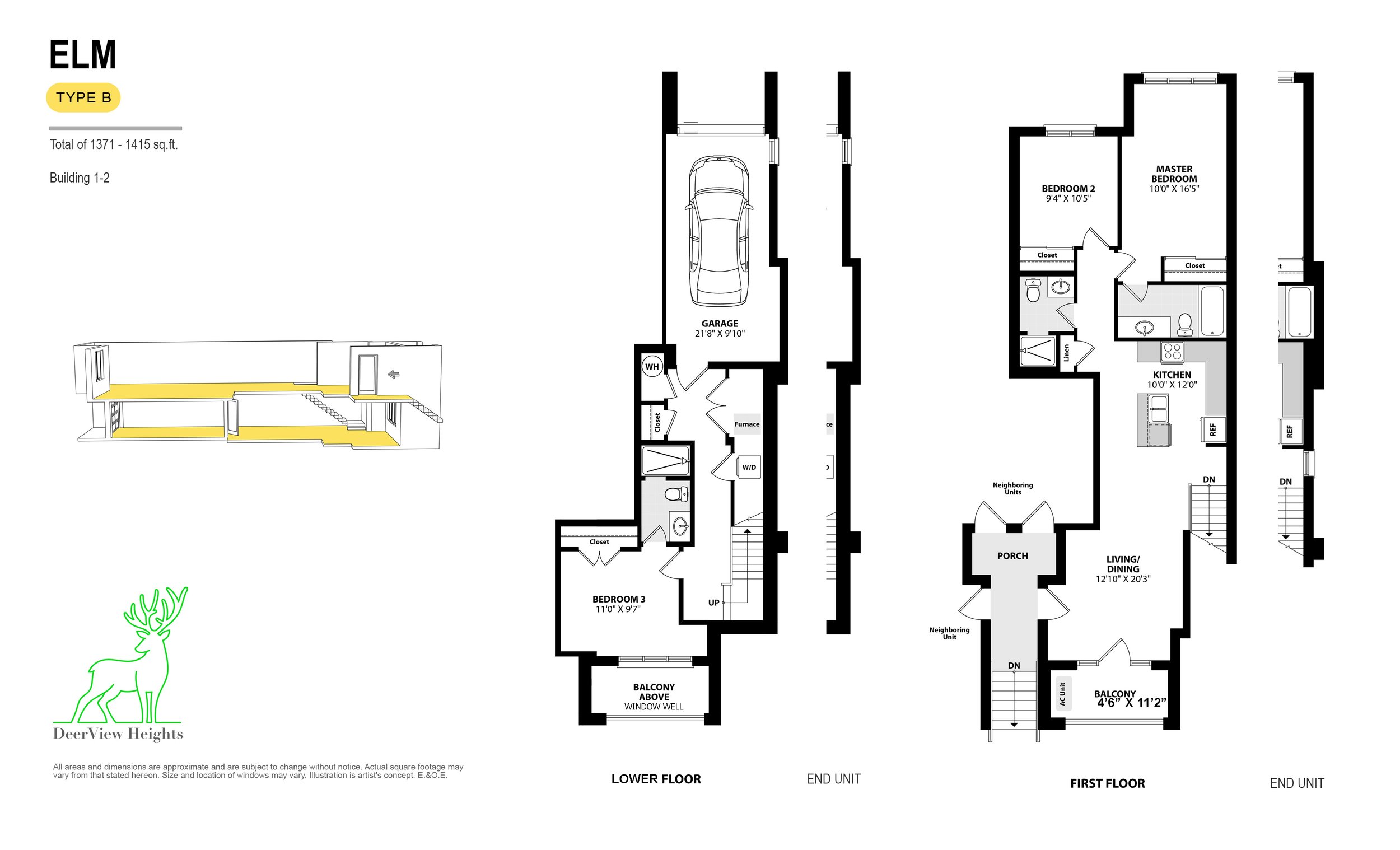 Architectural floor plan of a two-story house, showing rooms including garage, bedrooms, bathrooms, kitchen, living/dining area, porch, and balconies, with labels and measurements.