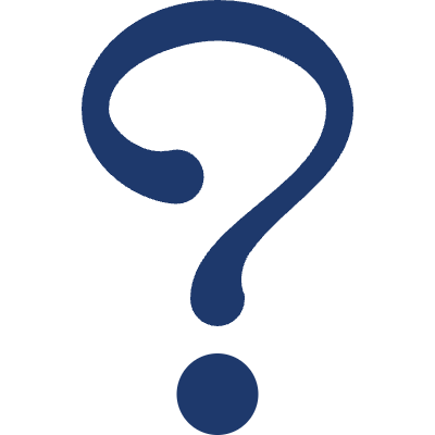 A large navy blue question mark on a black background.