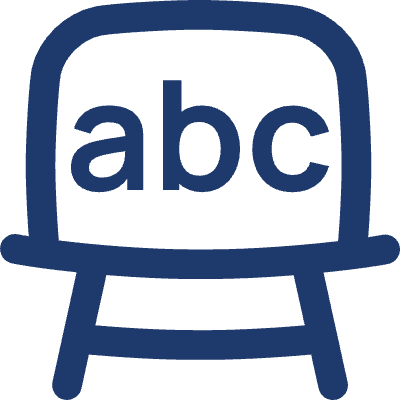 A cartoon-style TV screen displaying the letters 'abc' in lowercase.