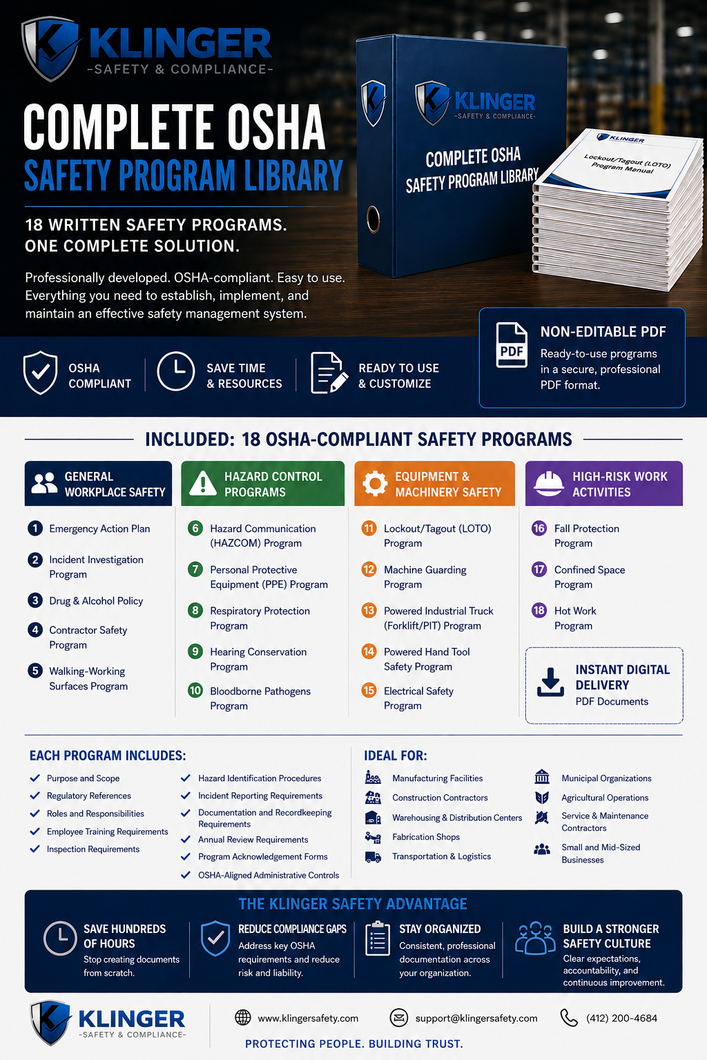 Complete OSHA Safety Program Library – 18 FULLY CUSTOMIZED Safety Programs