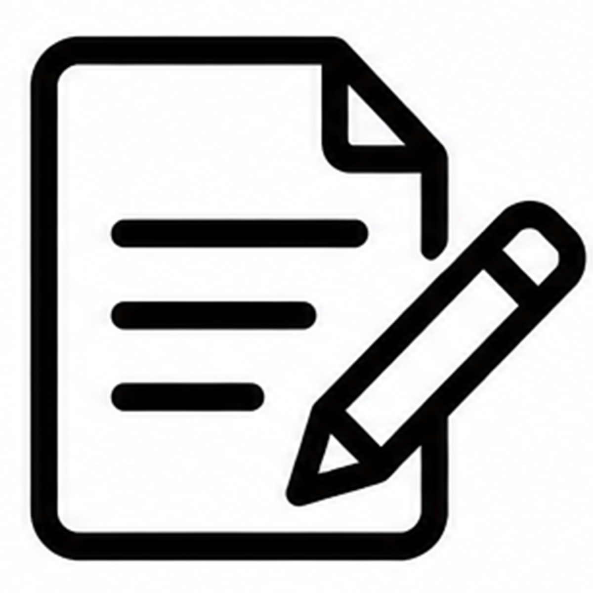 Outline icon of a document with lines of text and a pencil, indicating writing or editing content.