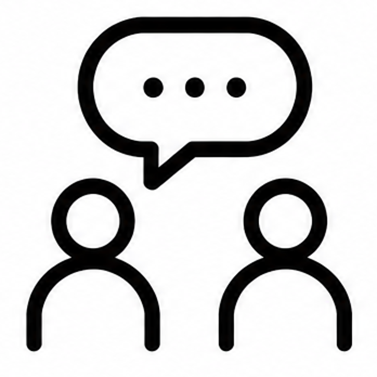 Icon of two people with a speech bubble containing three dots above them, indicating conversation.