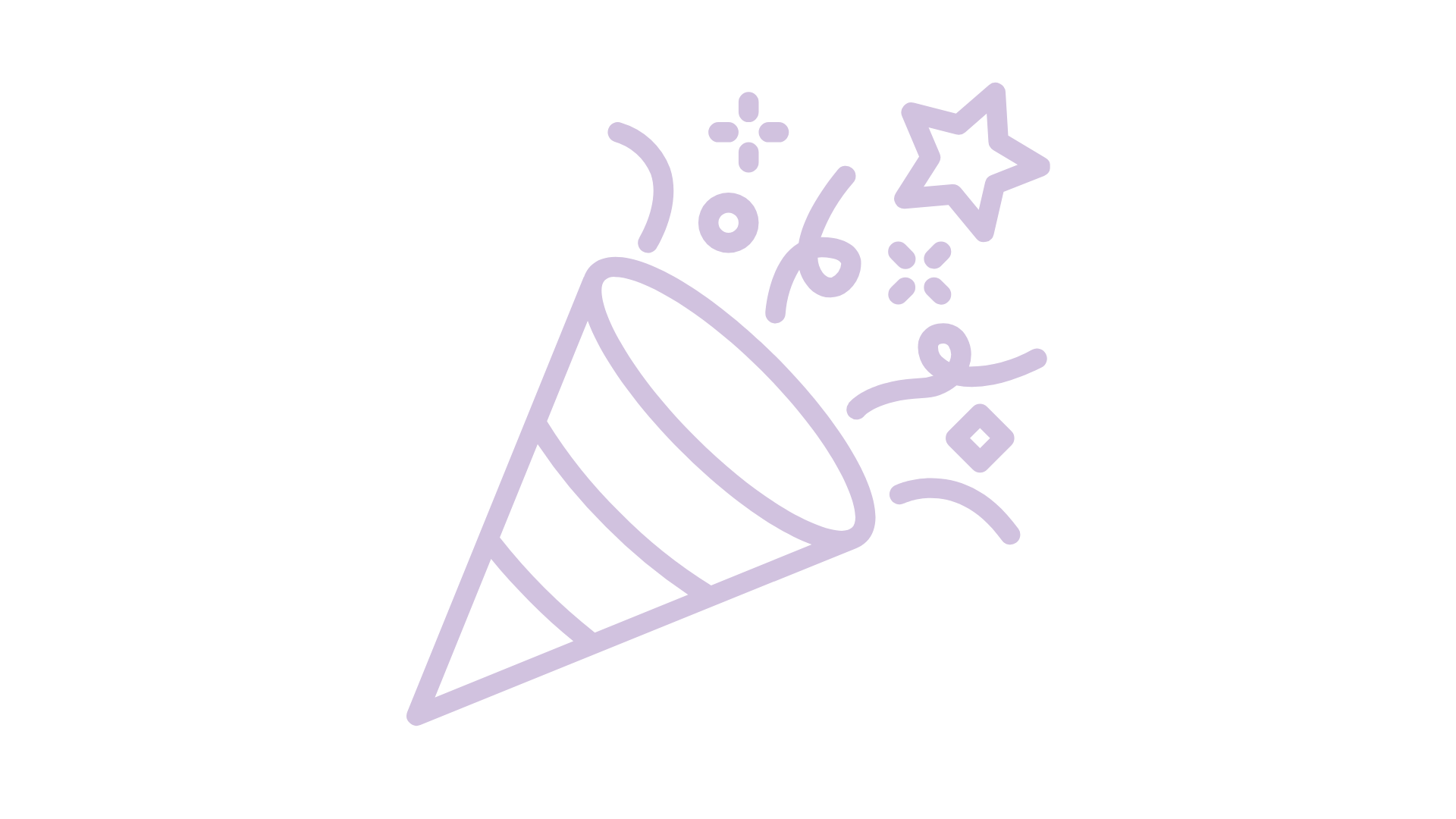 Stylized illustration of a party popper with confetti and star-shaped decorations coming out.