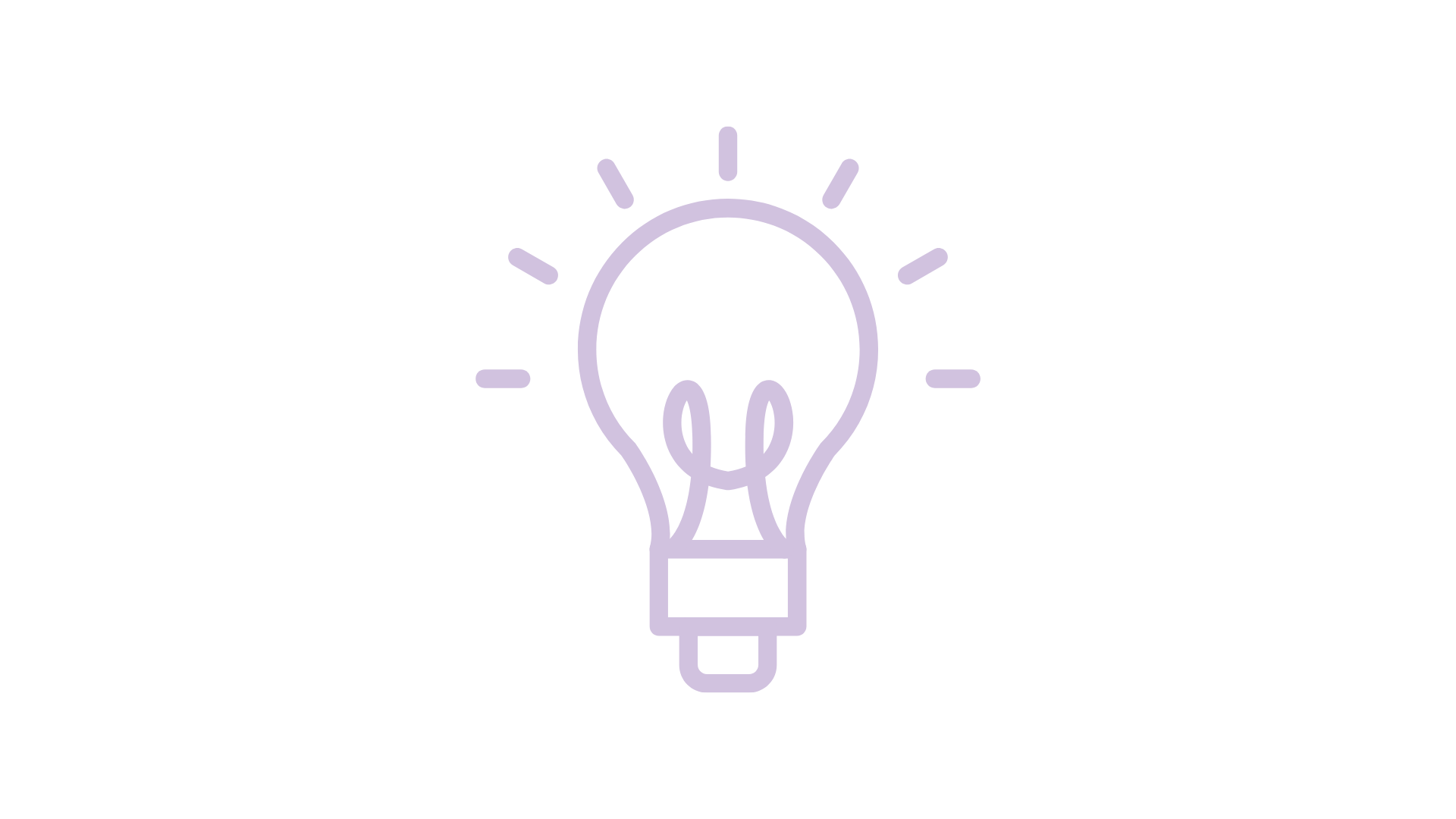 Outline illustration of a lightbulb emitting rays of light.