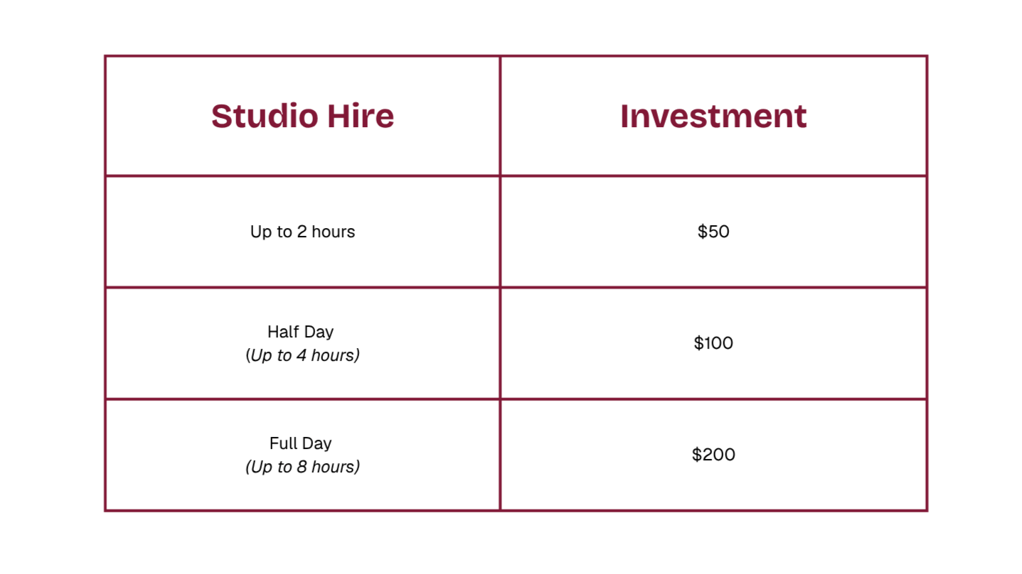 A comparison table showing criteria for studio hire and investment, with no specific details visible due to low resolution.
