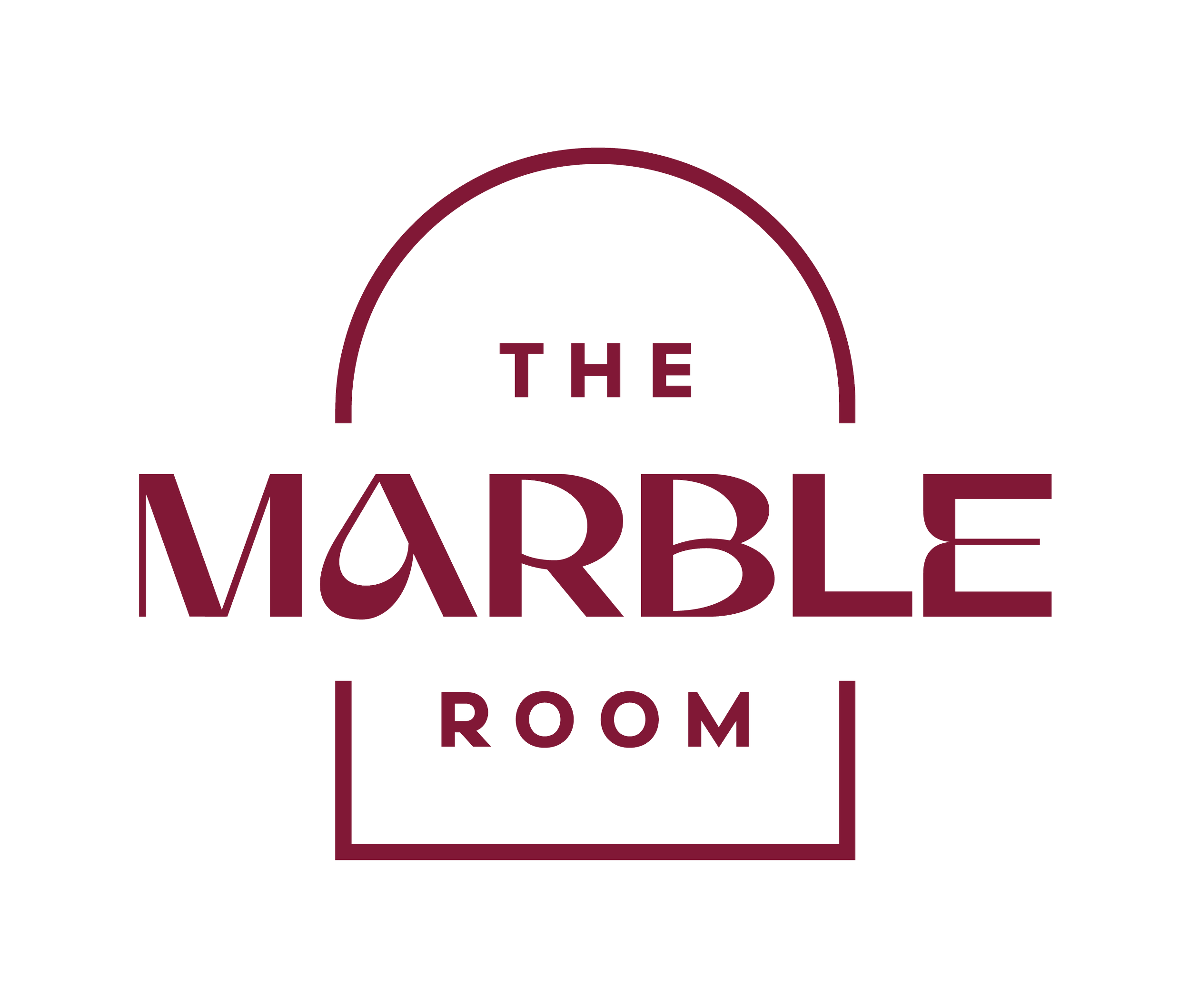 Sign with the words "THE MARDI GRAS ROOM" in maroon letters, with an arch above the text.