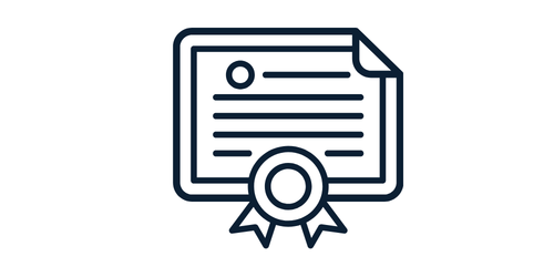 Icon of a certificate with a ribbon at the bottom.
