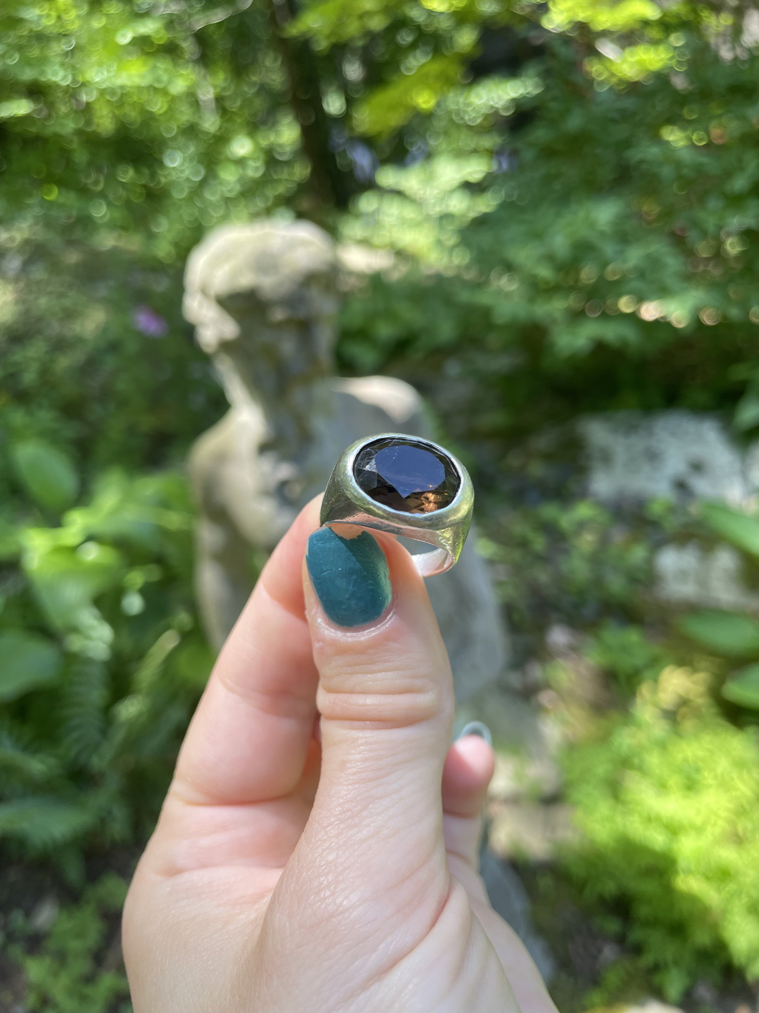 sterling silver, oval cut smoky quartz