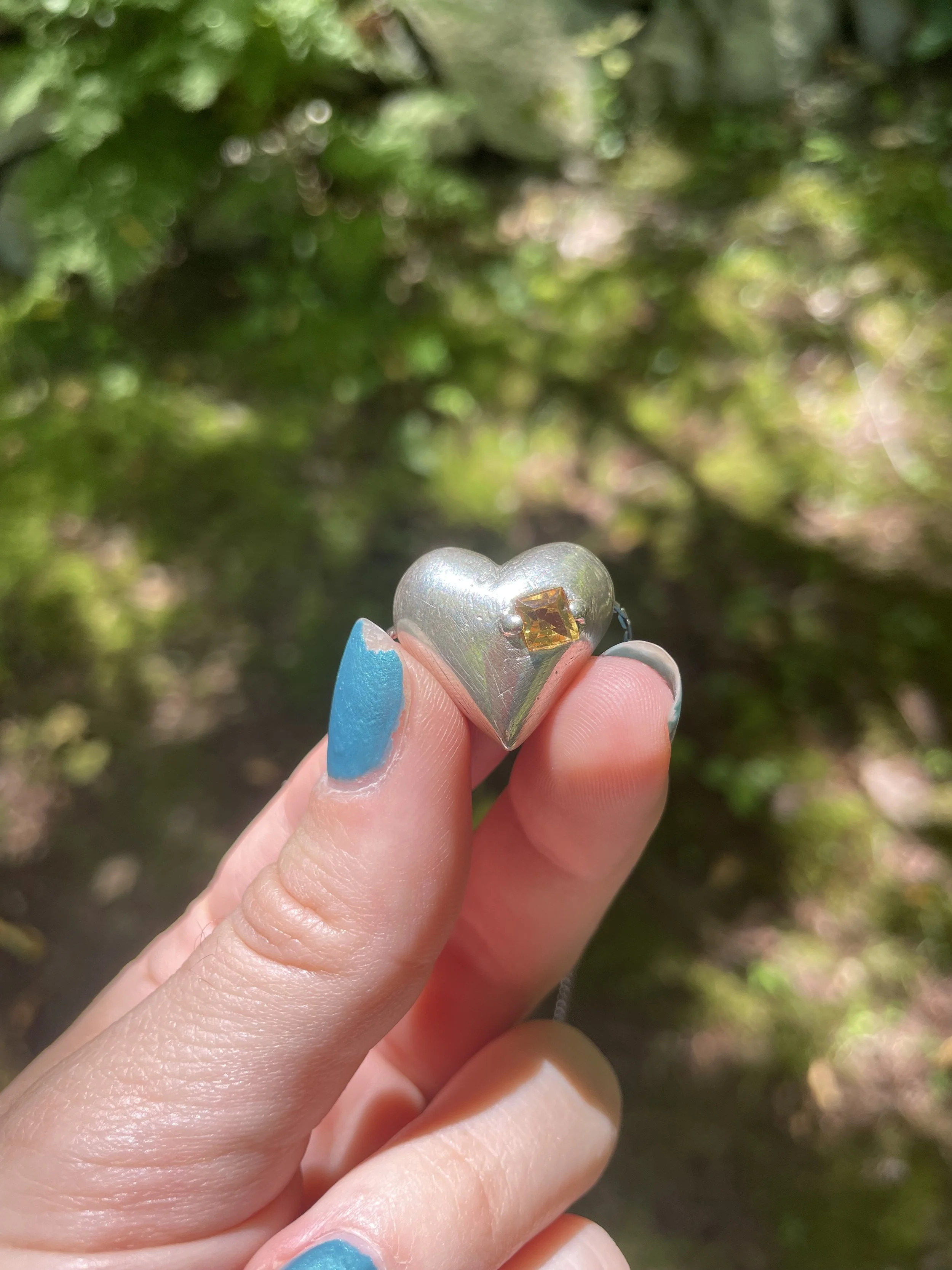 sterling silver heart pendant, princess cut citrine